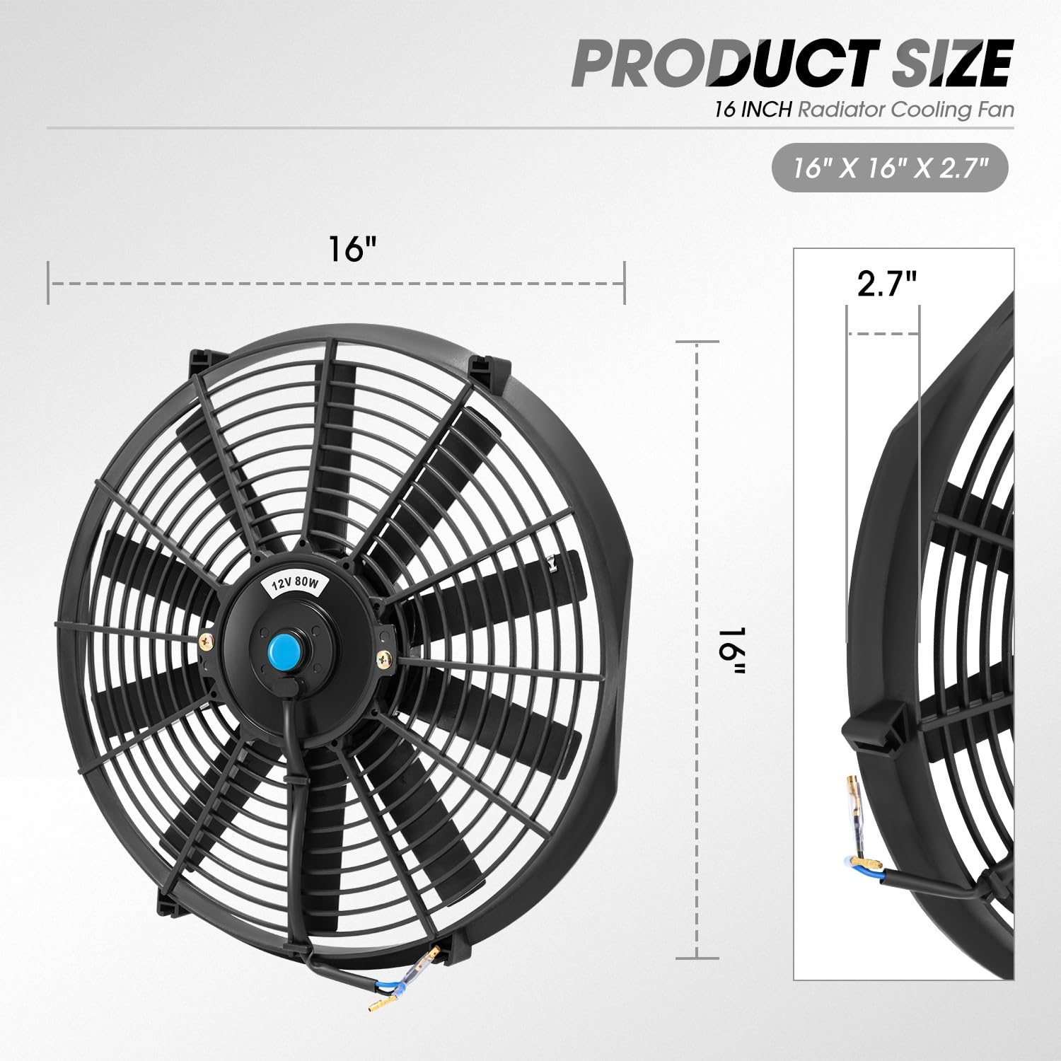 Dna Motoring 16 Inch High Performace Electric Cooling Slim Radiator Fan With Mount Kit, Black, Raf-16+Fmk