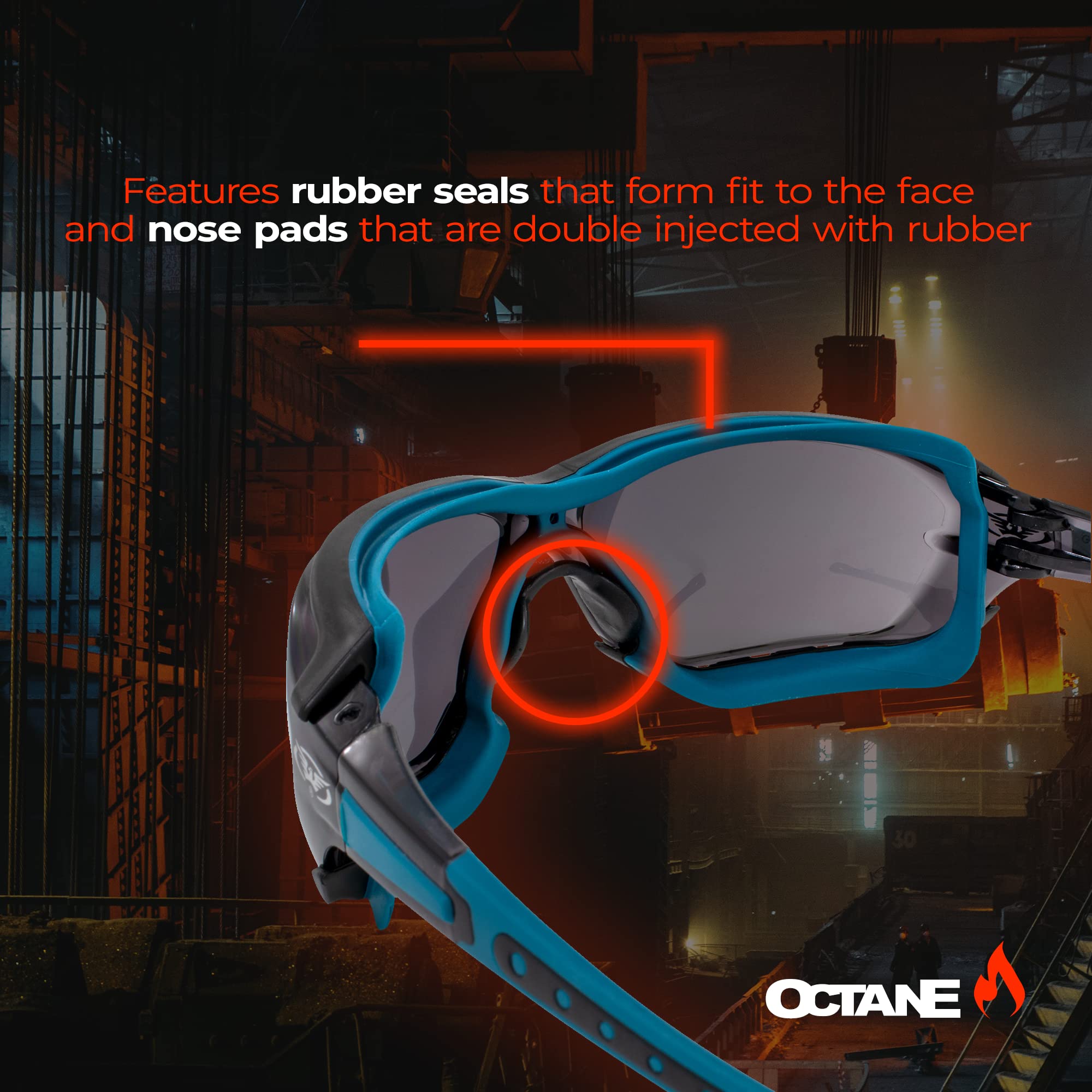 Global Vision 2 Pair Octane Sport Motorcycle Riding Safety Glasses Blue Gasket 1 With Clear Lens And 1 With Smoke Lens