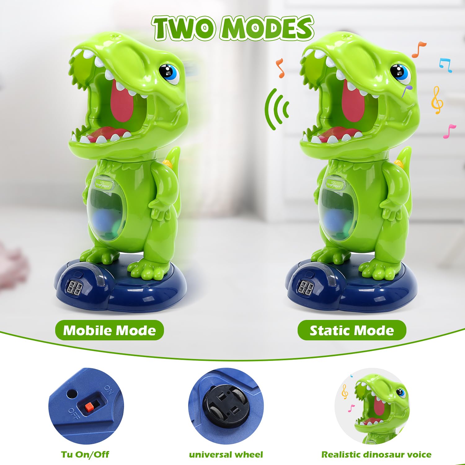 Eaglestone Movable Dinosaur Shooting Toys For Kids,Electronic Target Shooting Games With 2 Pump Gun,48 Balls Party Favor Toys Wi