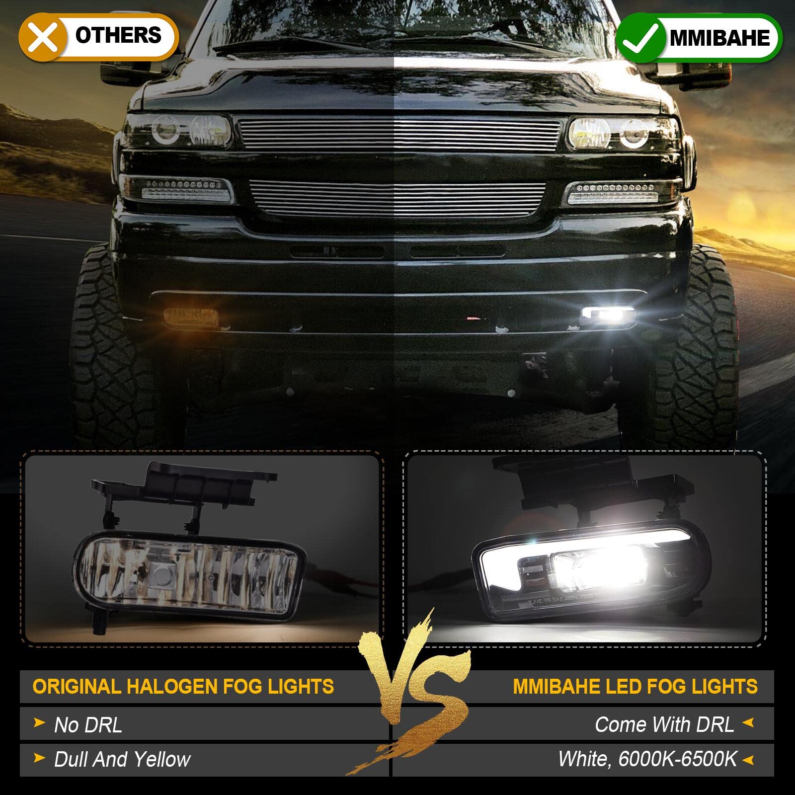 M Mibahe Led Fog Lights Dot Approved With Drl Compatible With 1999-2002 Chevy Silverado 1500 2500, 2000-2001 Silverado 3500, 200