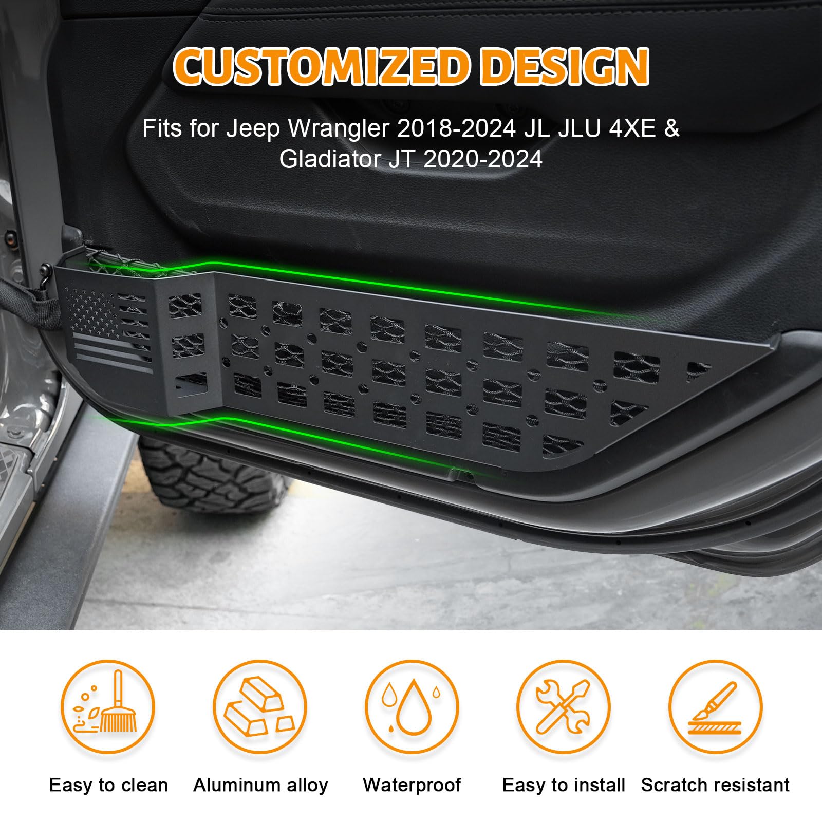 Maiker Metal Front Door Storage Box, Door Side Insert Organizer Box Pockets For Replace Sagging Nets Compatible With 2018-2024 J