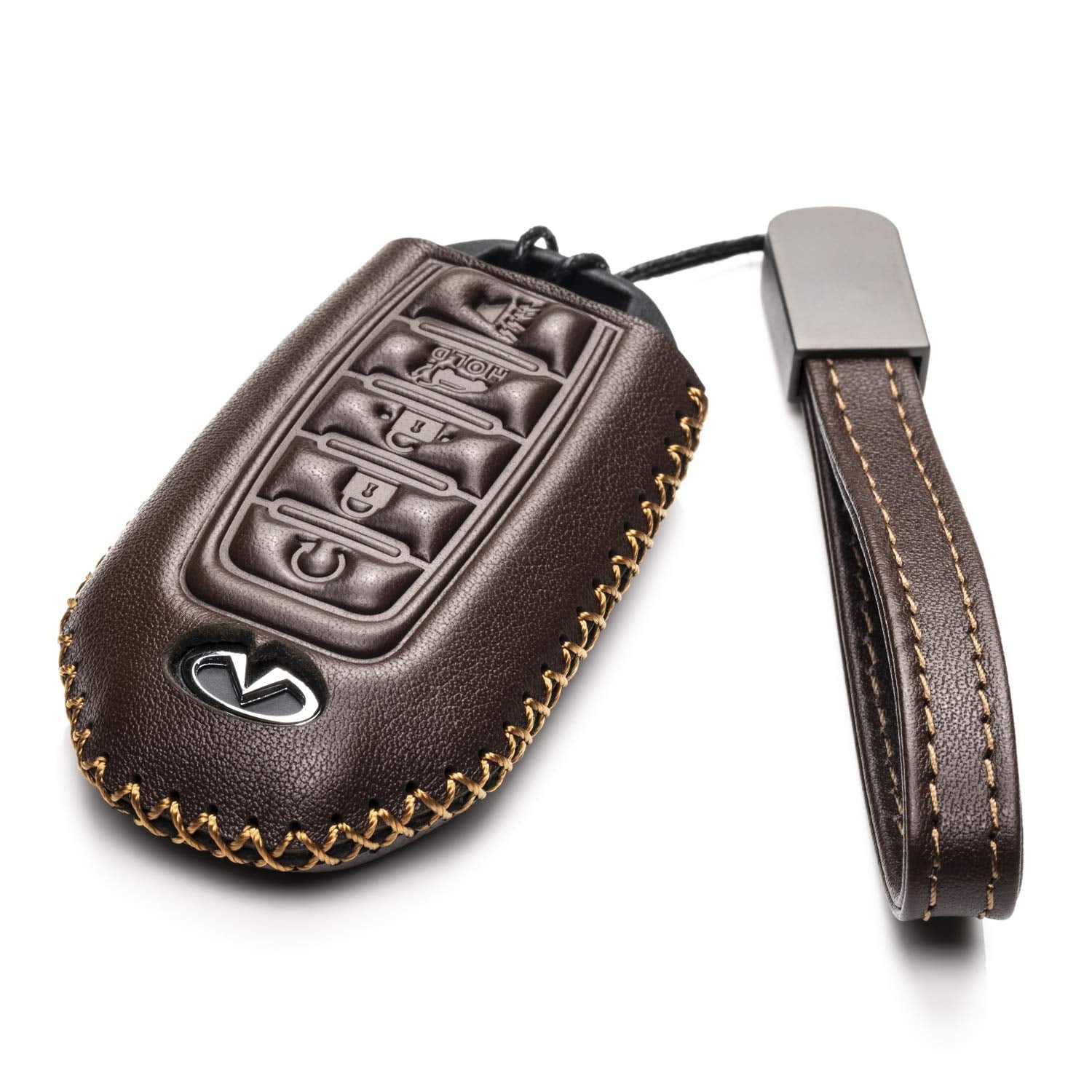 Vitodeco Leather Smart Key Fob Case Cover Protector Compatible for 2018 - 2025 Infiniti QX60, QX50, 2022 - 2023 Infiniti Q50, Q60, 2023-2025 Infiniti QX55 (5-Button, Brown)