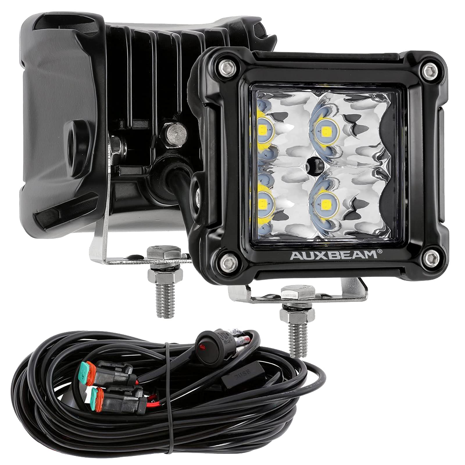 Auxbeam Fa Series Spot Beam Led Pod Lights, 3 Inch 40W Cube Offroad Spot Light, With Dt Wiring Harness, Driving Auxiliary Ditch