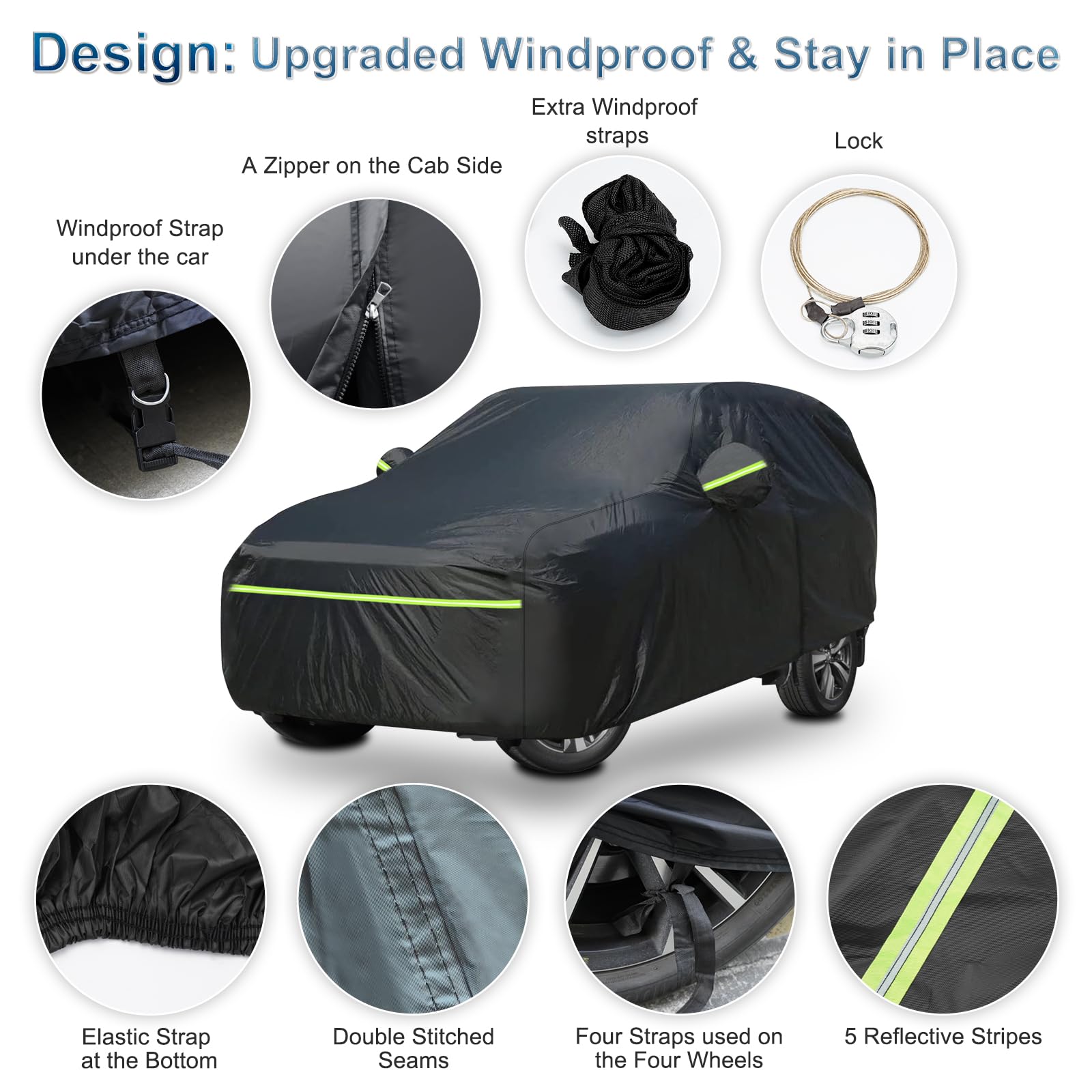 Suv For Nissan Rogue Full Car Cover Waterproof All Weather, Outdoor Car Covers With Zipper And Soft Cotton Lining Windproof Heav
