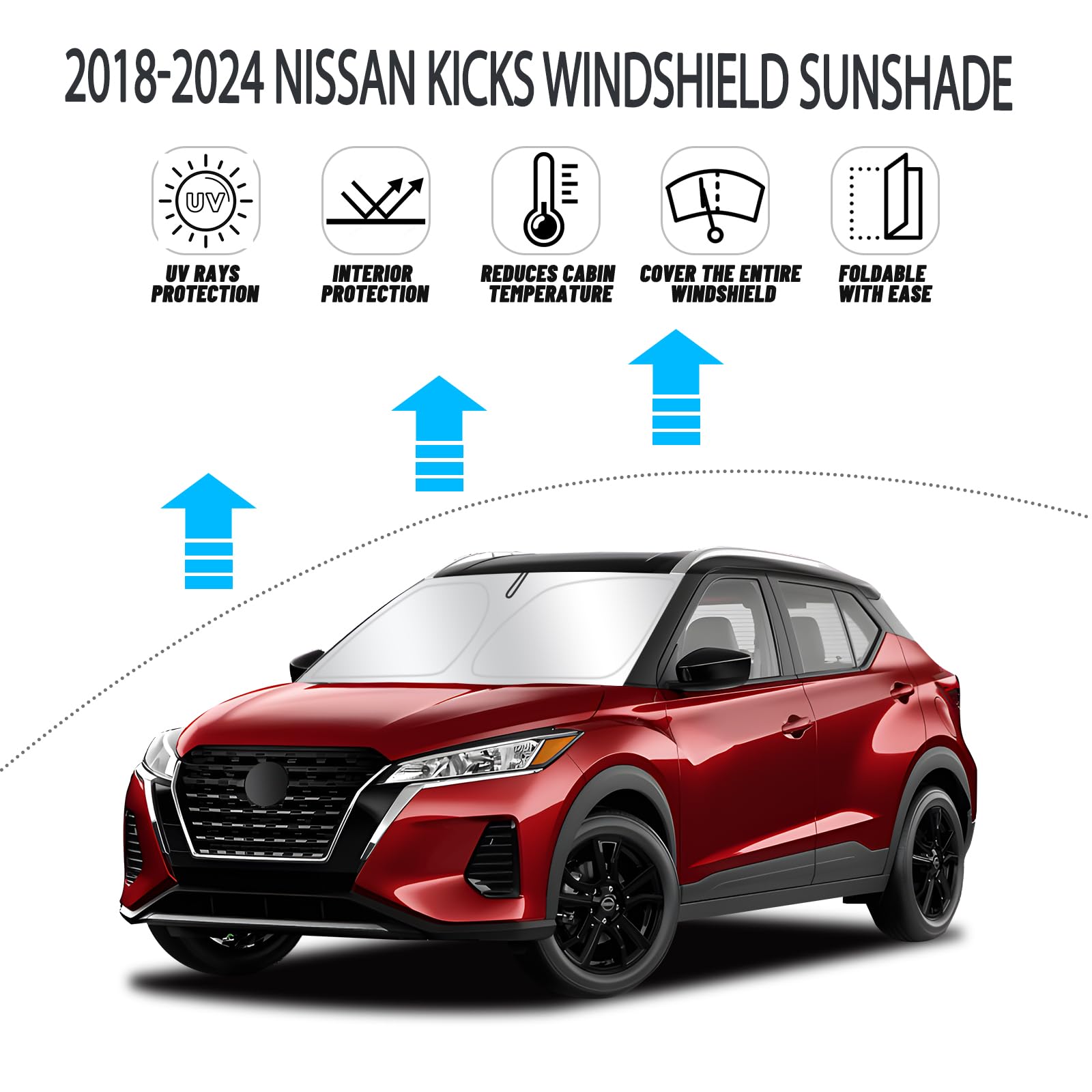 D-Lumina Windshield Sun Shade For 2018-2024 Nissan Kicks Accessories, Front Window Sunshade Sun Visor Protector Block Uv Rays He