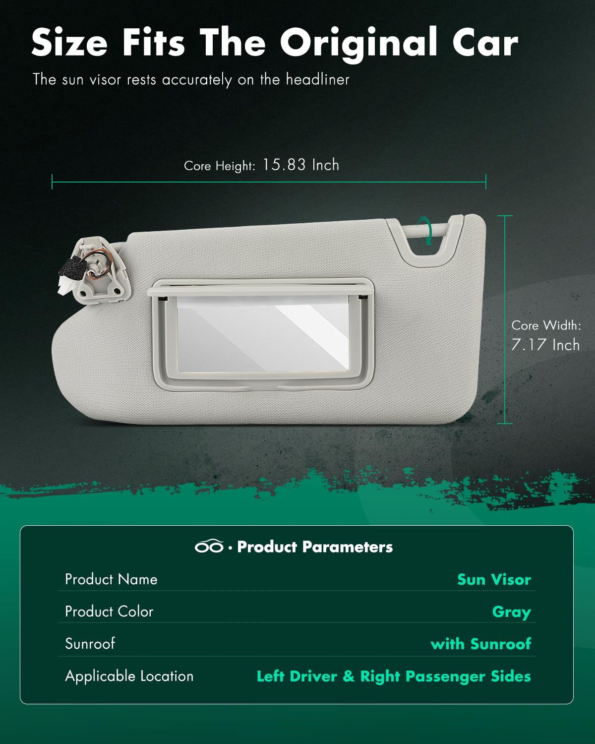 Scitoo Car Sun Visor Assbembly With Mirror Fit For 2013-2018 For Nissan For Altima Gray With Sunroof(Left Driver & Right Passeng