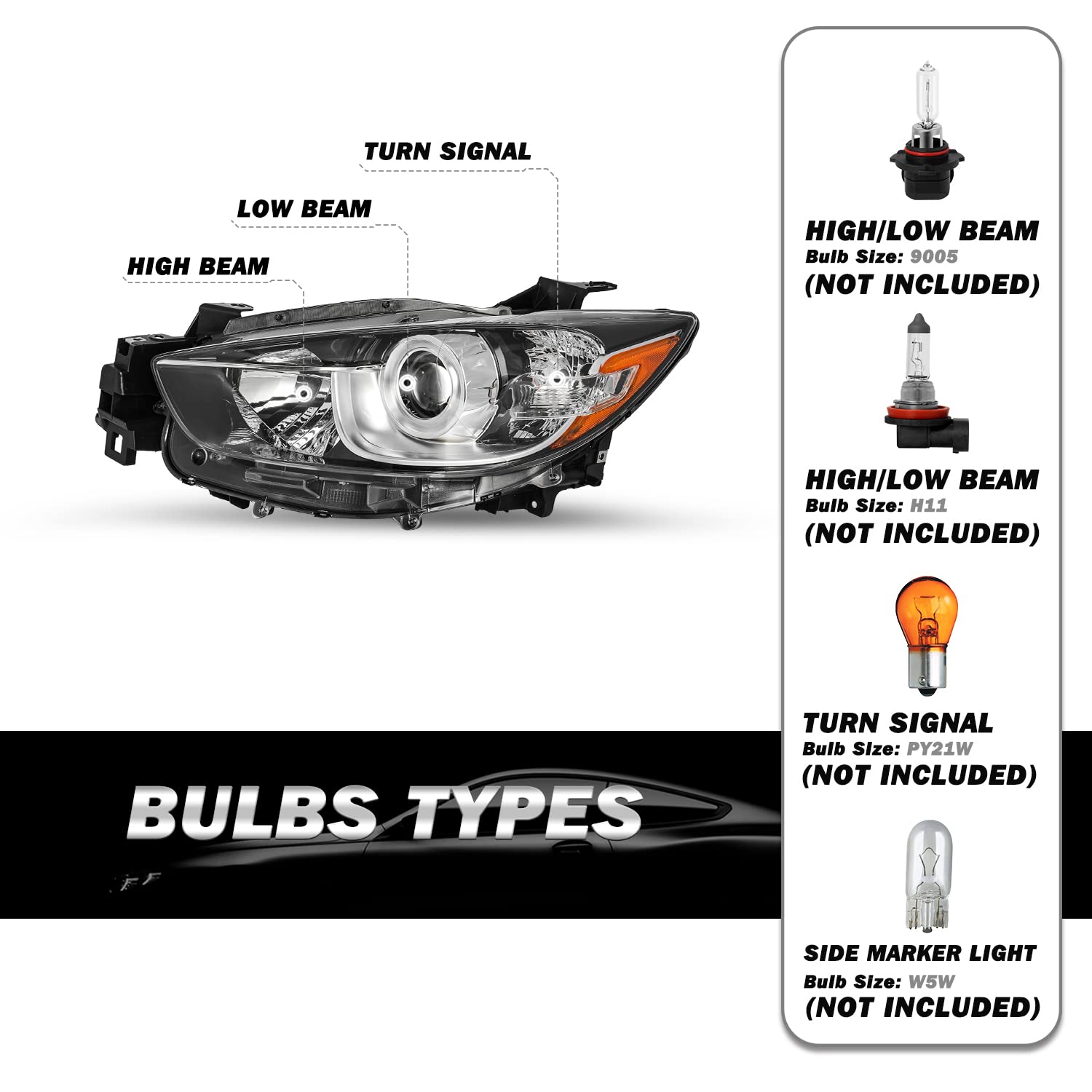 Sockir Headlight Assembly Fit For 2013-2016 Mazda Cx-5 Factory Halogen Projector Headlamp Replacement Left Driver Side
