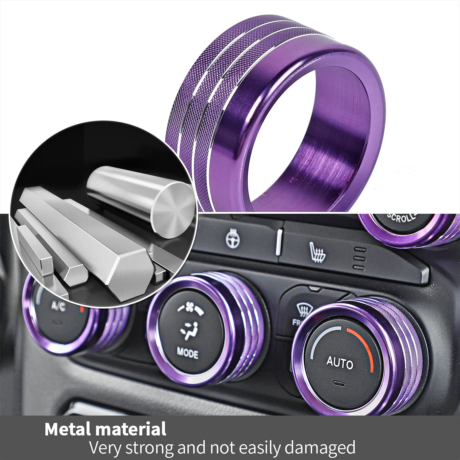 Voodonala for Dodge RAM Aluminum Center Console AC Radio Switch Knob Cover for 2018-2025+1 RAM Interior Accessories, 5pcs Purple