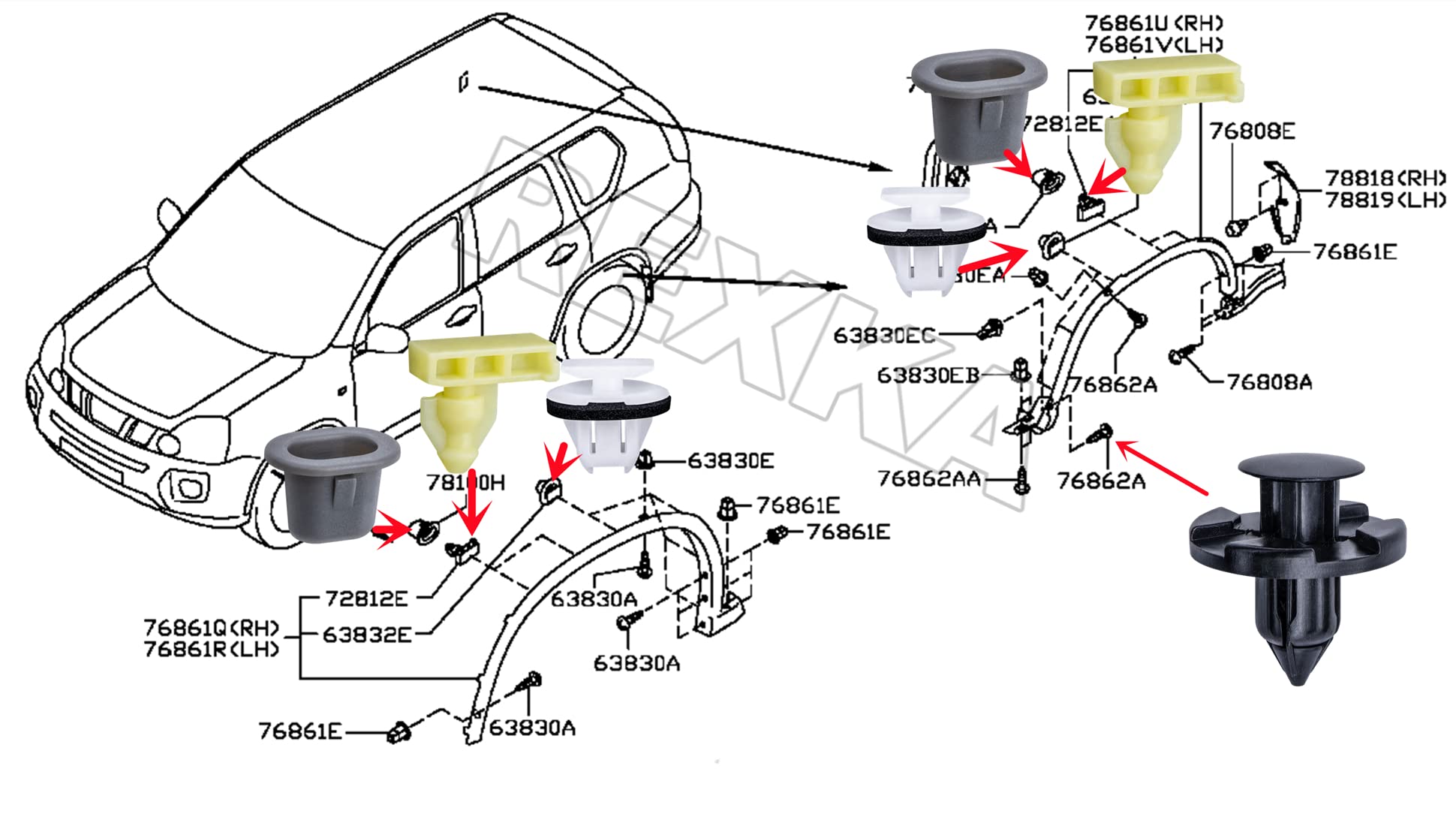 Rexka 45Pcs Wheel Well Opening Moulding Clips Fender Flare Retainer Grommets Kit For Nissan Infiniti Armade Juke Murano Rogue Qx