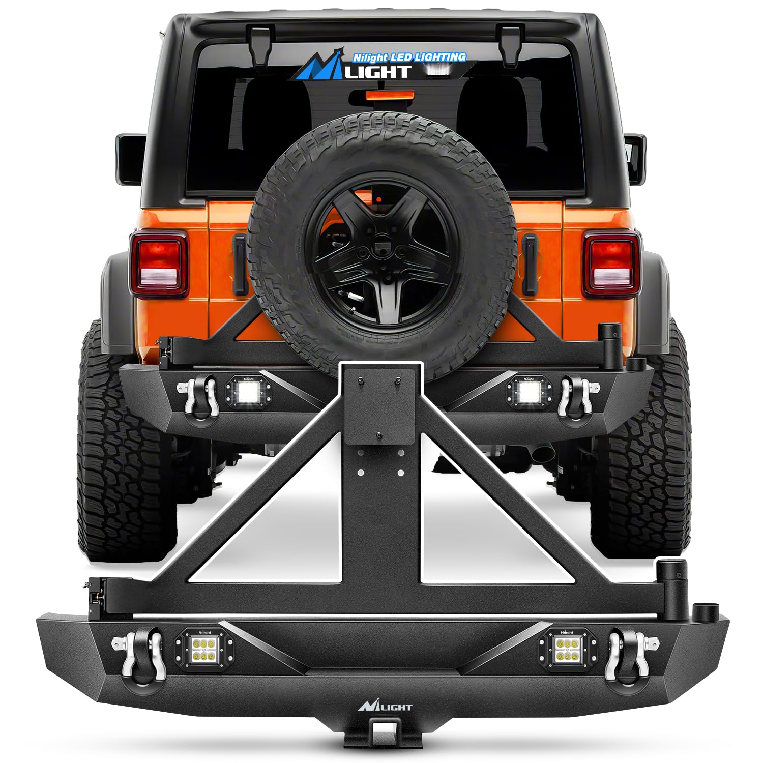 Nilight Rear Bumper & Spare Tire Rack & Hitch Receiver W/2 Led Lights Compatible For 2007-2018 Jeep Wrangler Jk For 2007-2018 Je