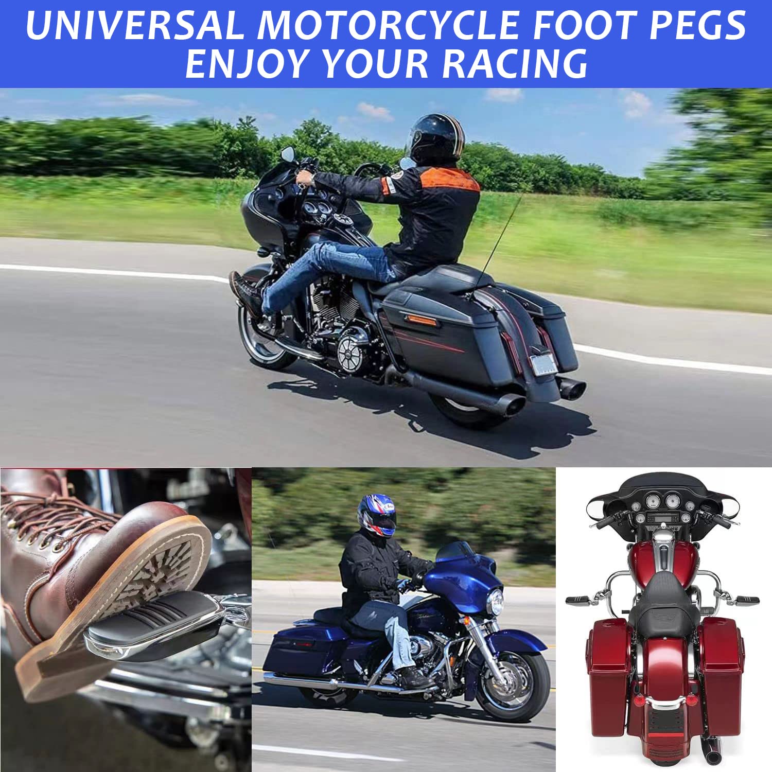 Hokuotolite Short Angled Adjustable Highway Footpegs,1.25Inch Highway Engine Guard Foot Pegs For Harley Davidson Touring Electra