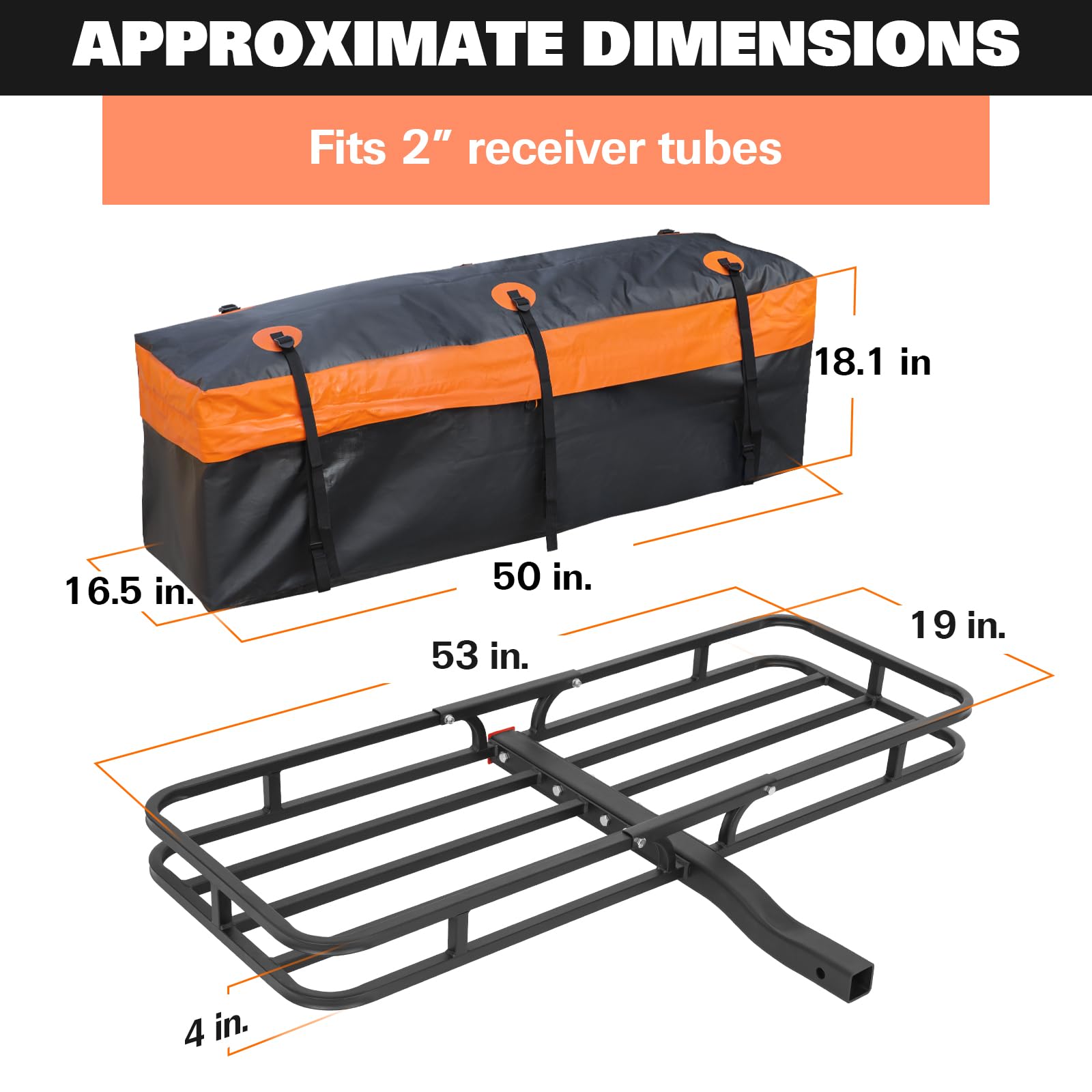 Weize Hitch Cargo Carrier For Suv, Truck - 53X19 Inches, 500Lb Capacity, With Waterproof Bag, Net, Strap, Tightener, Powder Coat