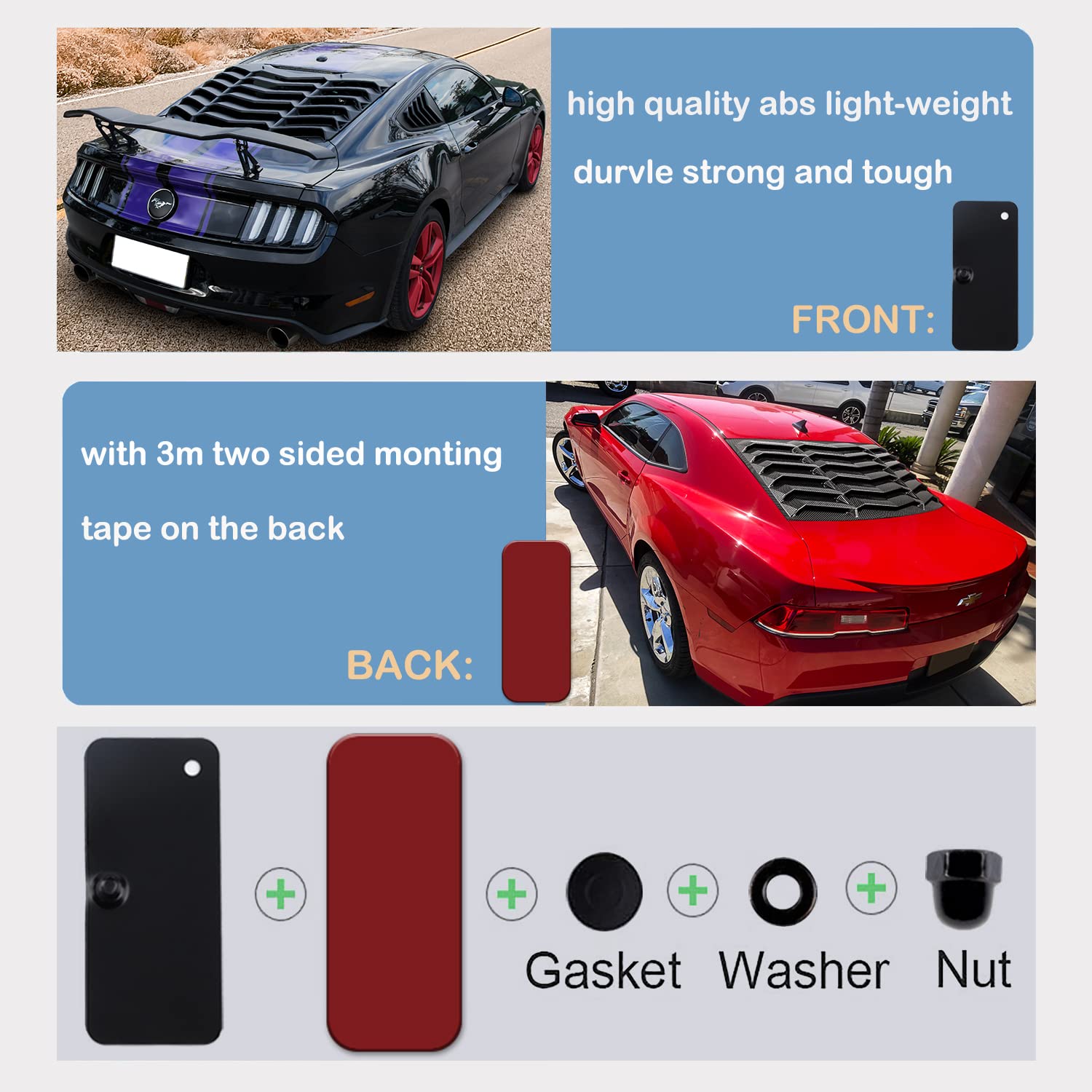 E-cowlboy Rear Window Louvers Hardware Kits Installation Accessories with Double Sided Mounting Tape 3M for Ford Mustang Dodge C