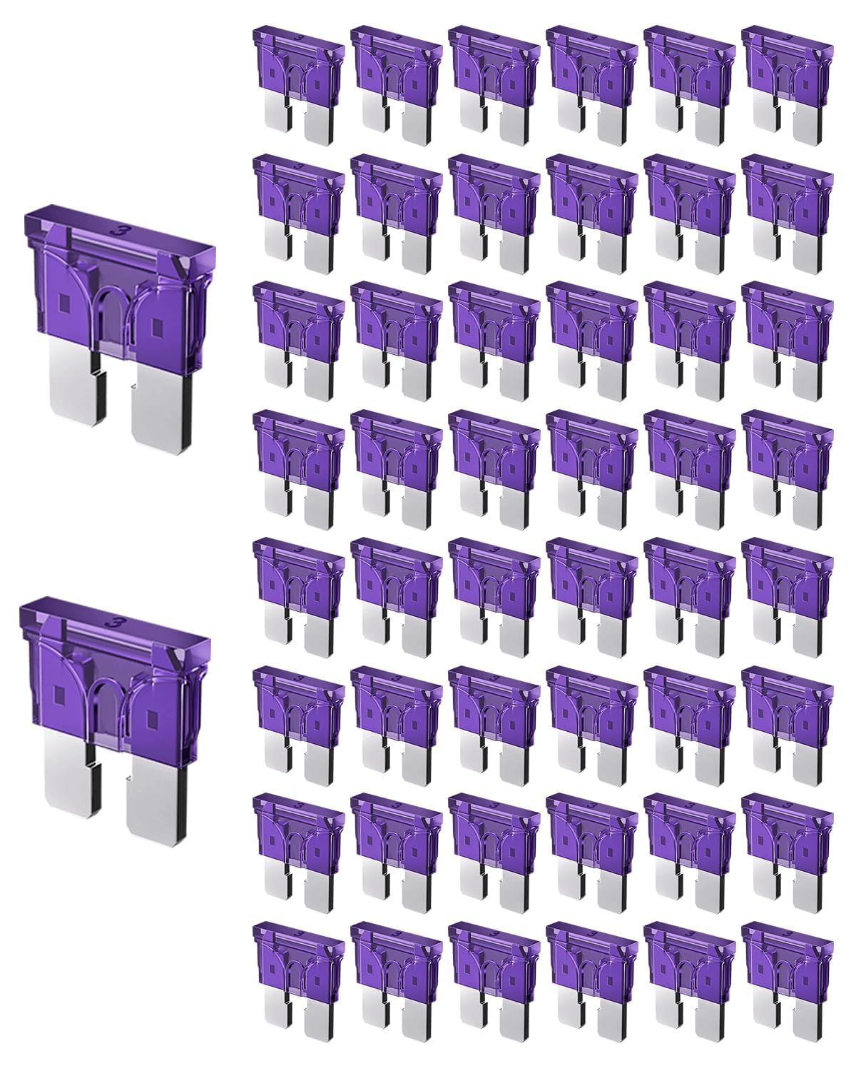 50Pcs 3A Standard Car Fuses - 3 Amp Automotive Fuses(Ato/Apr/Ats), 32V (12/24V) Blade Fuse For Rv/Truck/Suv