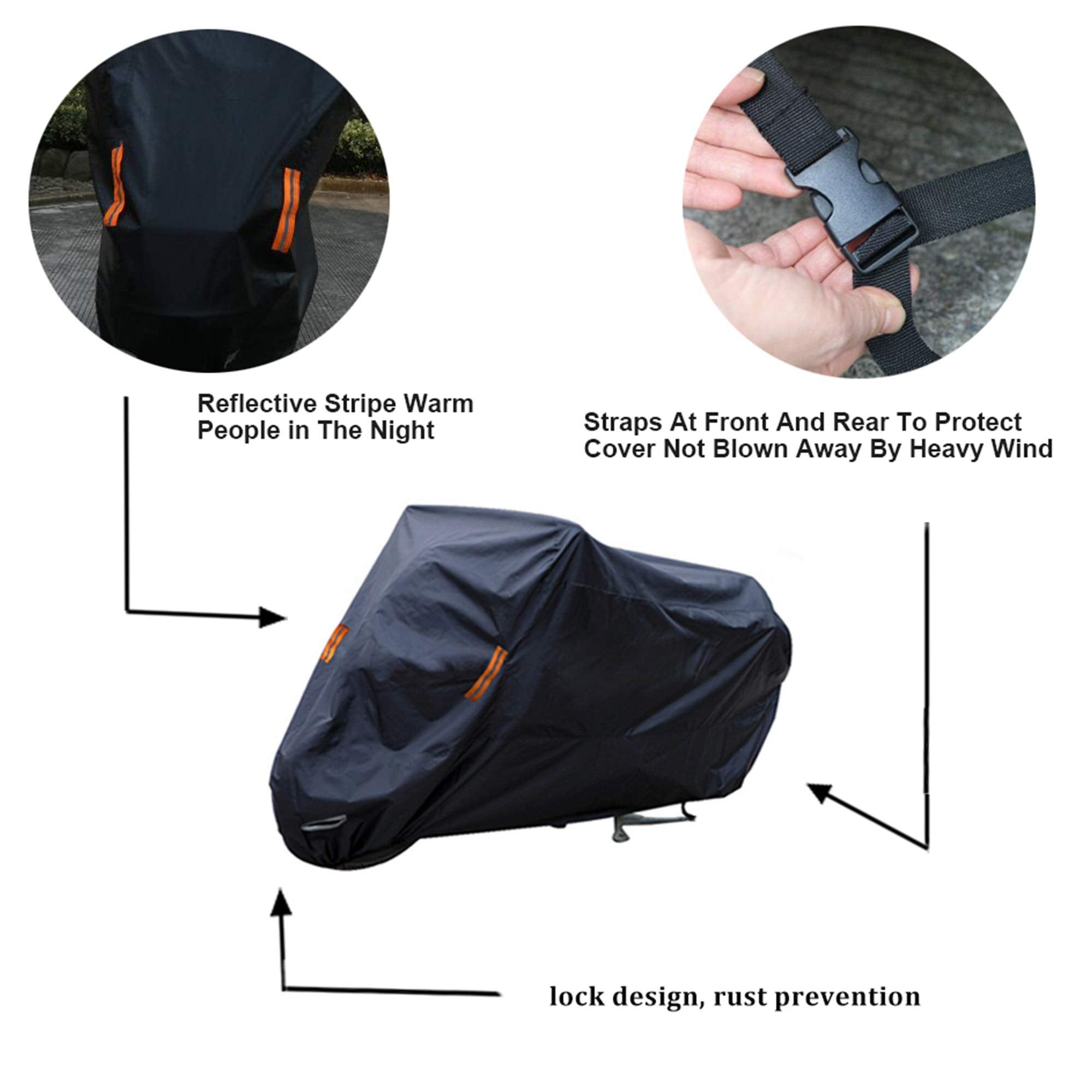 Seazen Motorcycle Cover Waterproof Outdoor, 5 Layer Heavy Duty Motorcycles Vehicle Cover Dustproof Uv Protection With Night Reflective Straps And Lock-Holes (Motorcycle-Xxl Up To 114)