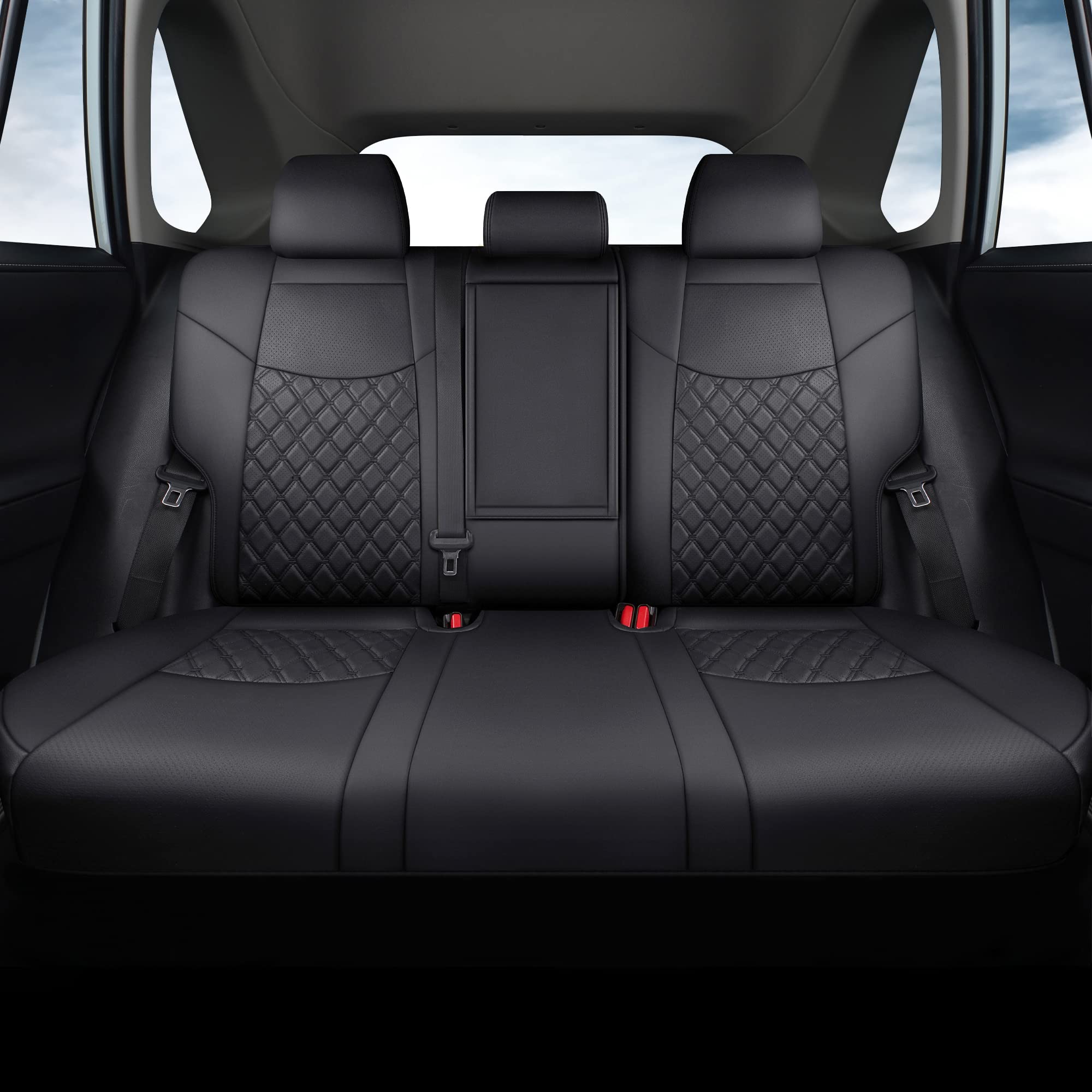 Giant Panda Pu Leather Car Seat Covers Full Set Custom Fit For Toyota Rav4 Le/Hybrid Limited/Xle/Xle Premium 2019-2025-(Black)