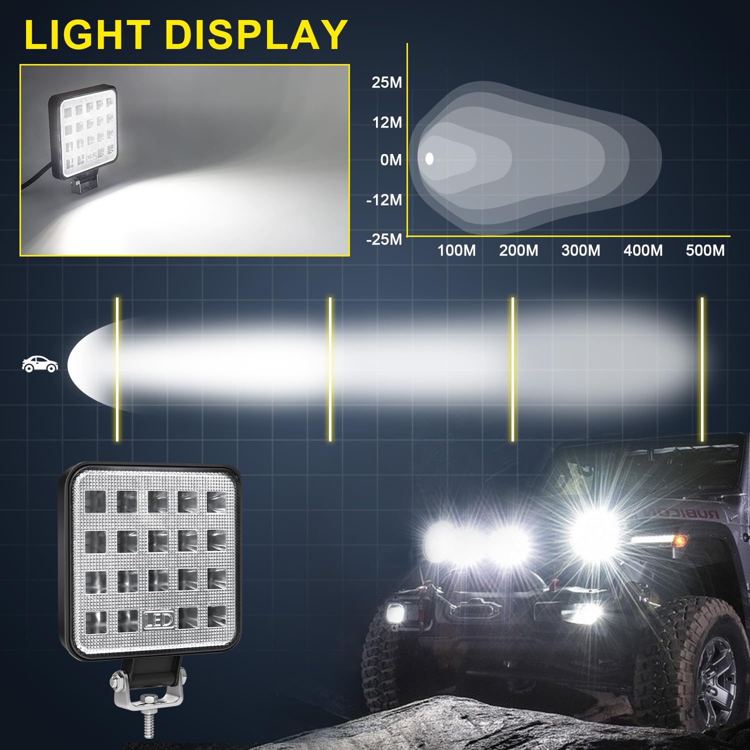 Antom 12V Led Flood Tractor Work Reserve Lights, 57W Backup Driving Lights For Tow Trucks, Tractor, Trailer Cargo, Skid Steer, Forklift, Kayak (10Pcs Square)