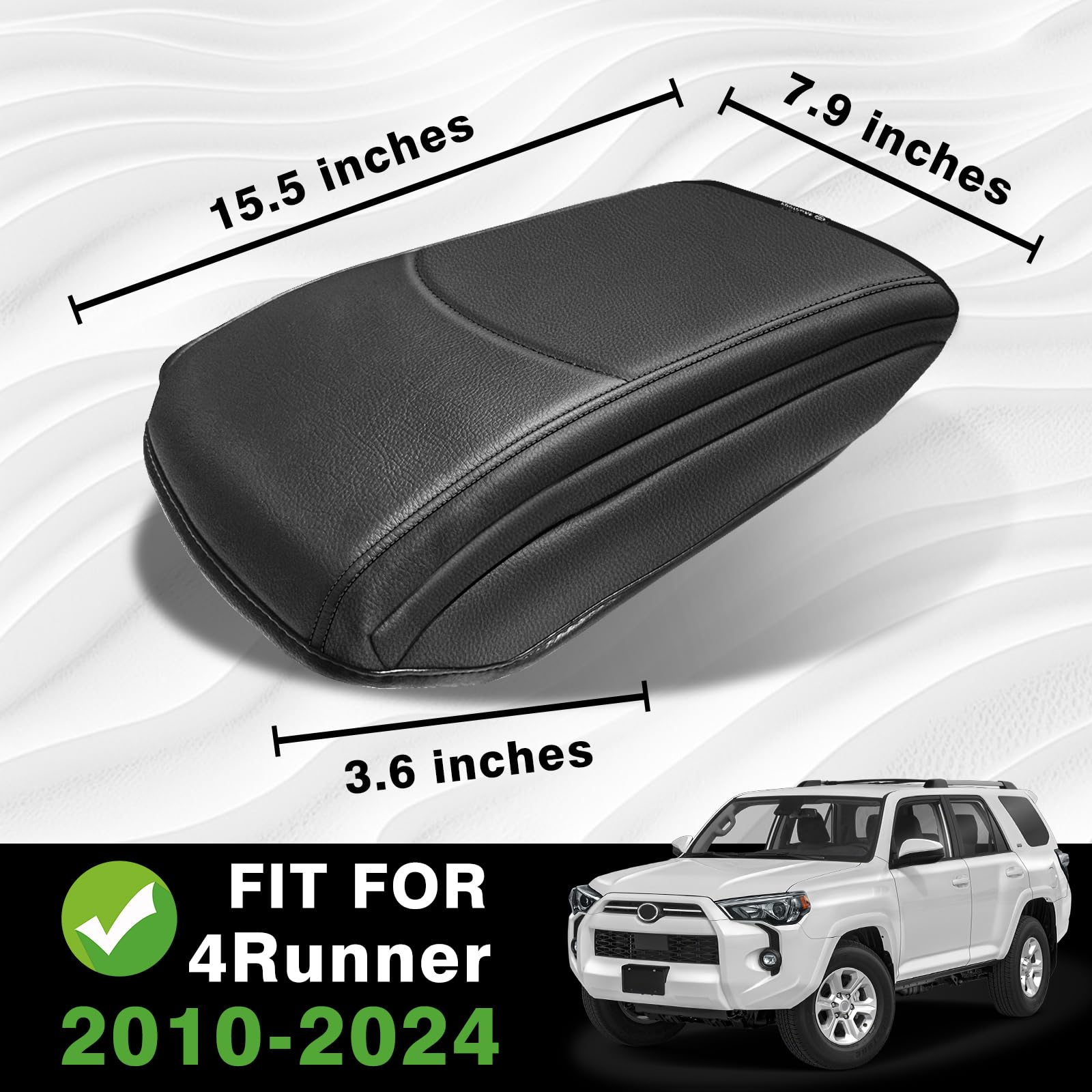 Muslogy Center Console Armrest Cover Compatible With Toyota 4Runner 2010-2024 Comfort Armrest Pad Arm Rest Cushion Vegan Leather