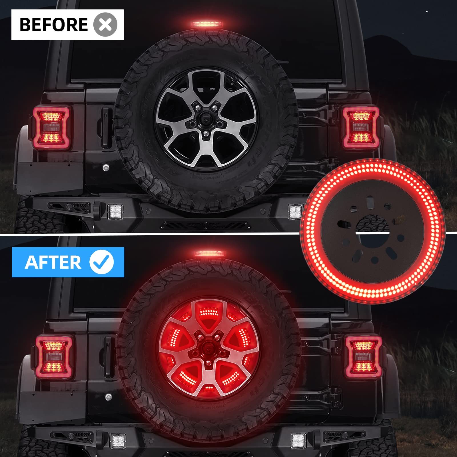 Suparee 3-Side Spare Tire Brake Light, 400Pcs Led Wheel Light, Plug-N-Play 3Rd Third Brake Light Fits For Jeep Wrangler 2018-202