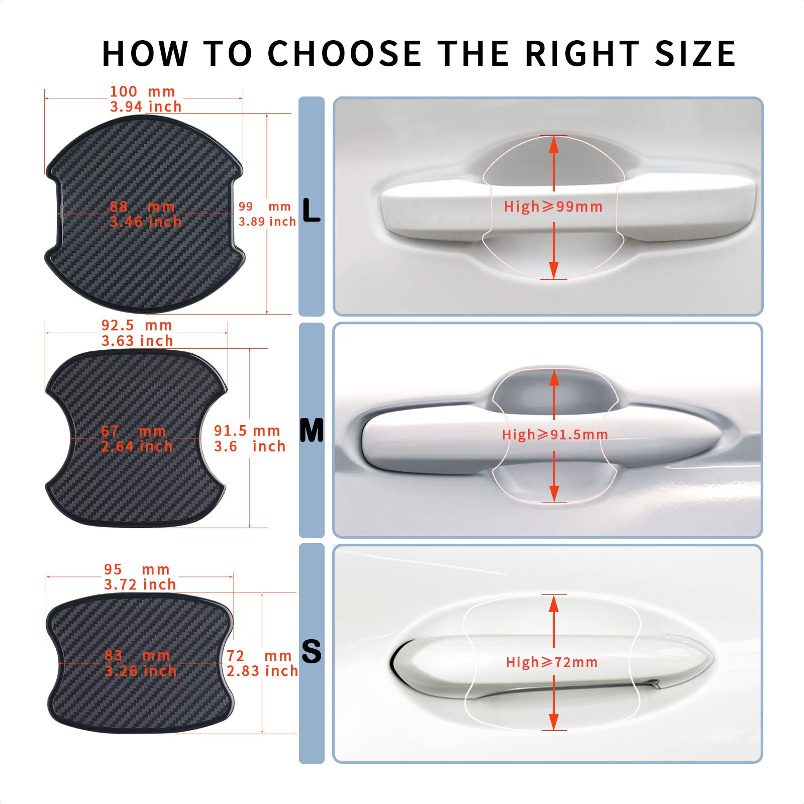 Tangsen 4Pcs Universal 3D Carbon Fiber Texture Automotive Door Cup Handle Recess Paint Protector Cover Scratch Non-Marking Black Tpu Personalize Pad Sticker (M)