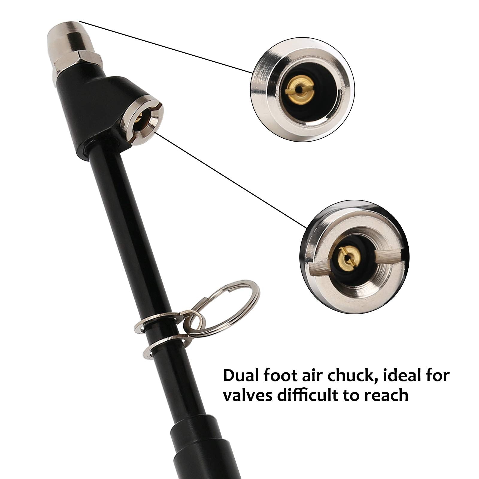 Measureman Heavy Duty Dual Head Truck Tire Gauge, Solid Brass Body, Black Painting, Aluminum Slide, with Hook, Range 10-150psi/k