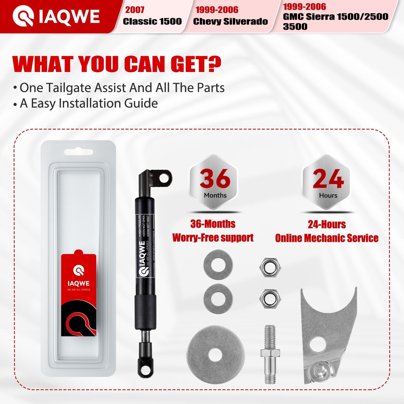 Aqwe 43100 Truck Tailgate Assist Shock Kit Compatible With 1999-2006 Chevy Silverado/Gmc 1500/2500 / 3500 And 2007 Classic 1500