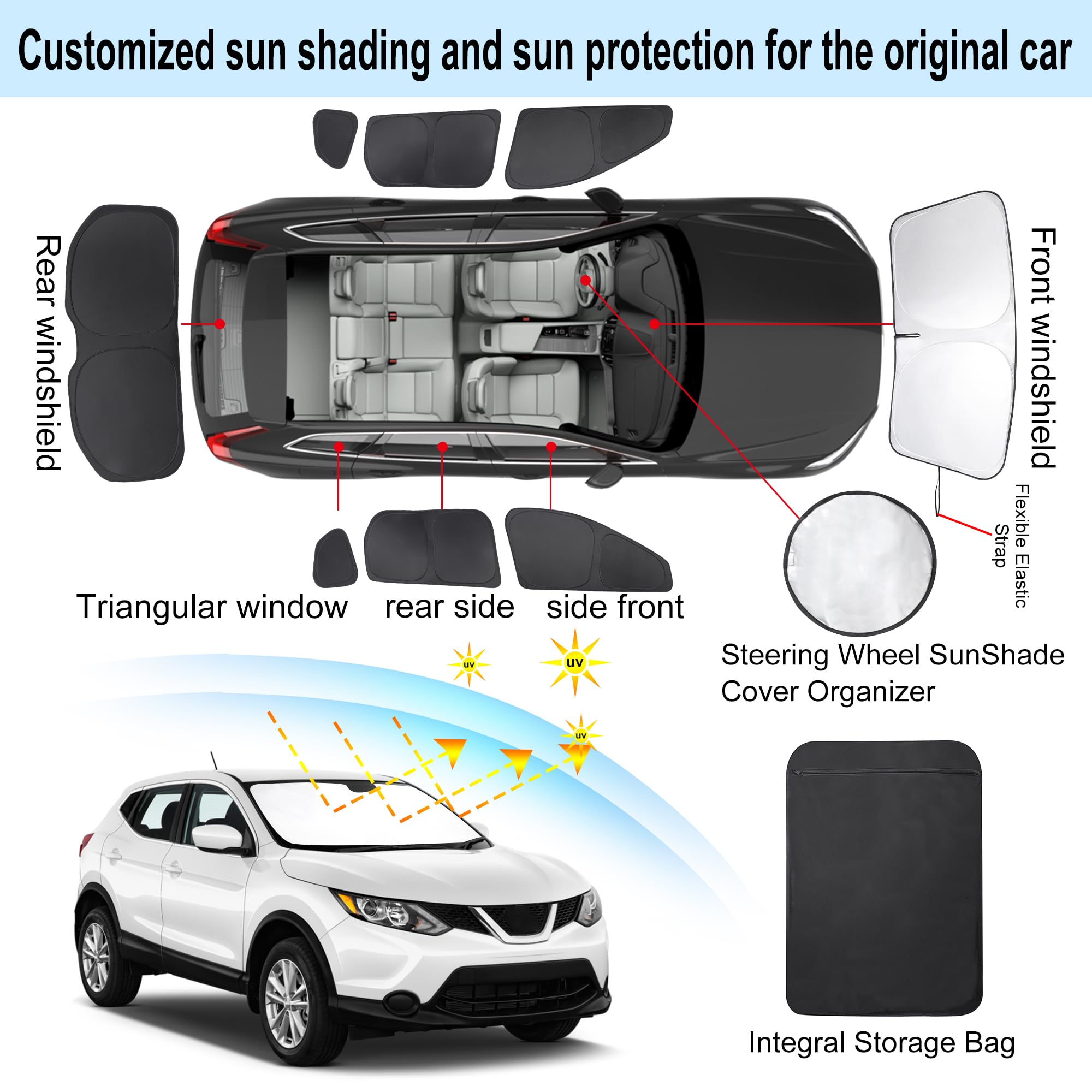 Tinglu Window Shades For Nissan Rogue Sport(Not For Rogue) 2017-2024 Accessories Car Side Full Windows Rear Triangular Windshiel