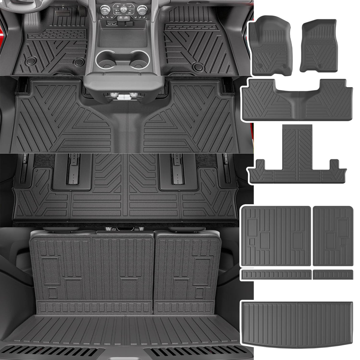 powoq 7Seat Floor Mat Compatible with 2022-2025 Chevy Tahoe/GMC Yukon Trunk Backrest Mat Cargo Liner Replacement for 2022-2024 2