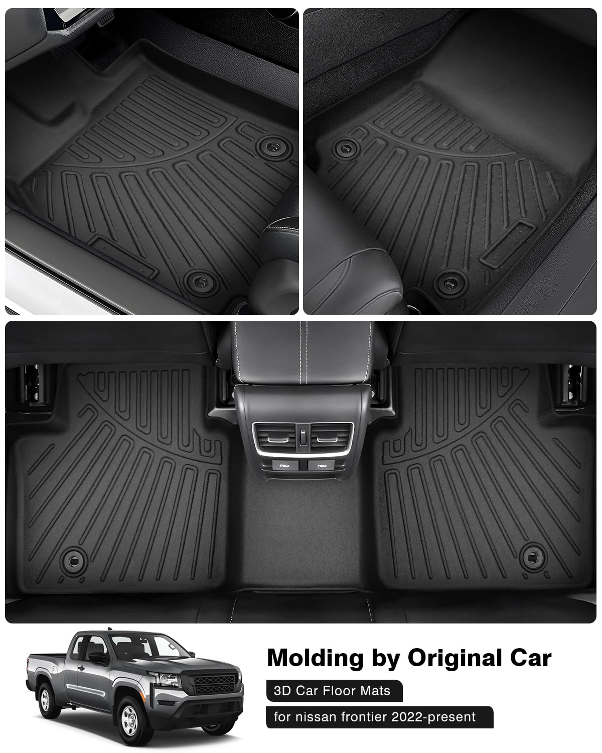 Powerty Floor Mats For 2022 2023 2024 2025 Nissan Frontier Accessories All Weather Floor Liner 3D Tpe 1St & 2Nd Row Floor Mat He