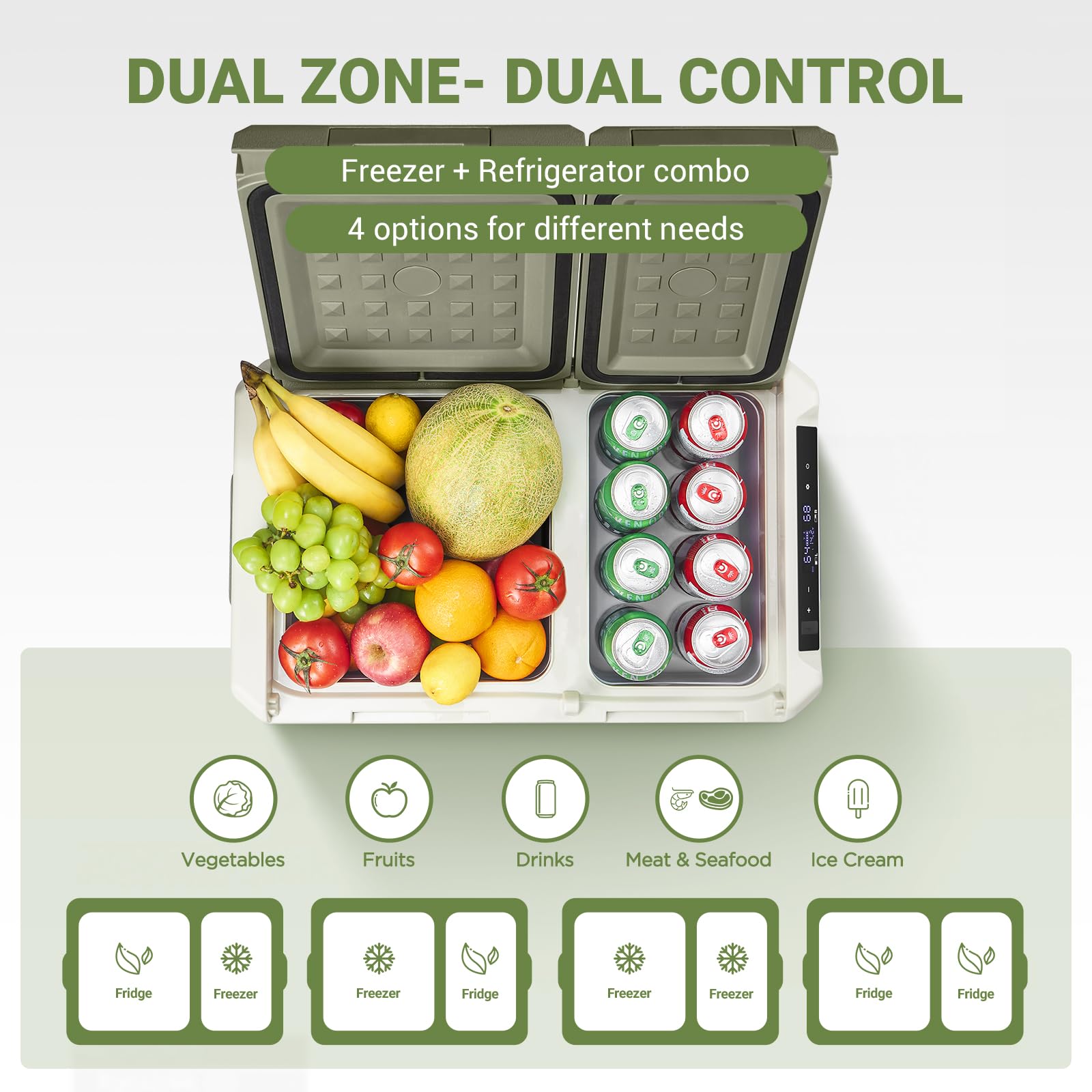 Bodegacooler 12V Portable Refrigerator, 42Quart (40L) Dual Zone Car Refrigerator, Rv Car Fridge App Control, -4?-68?Portable Fre