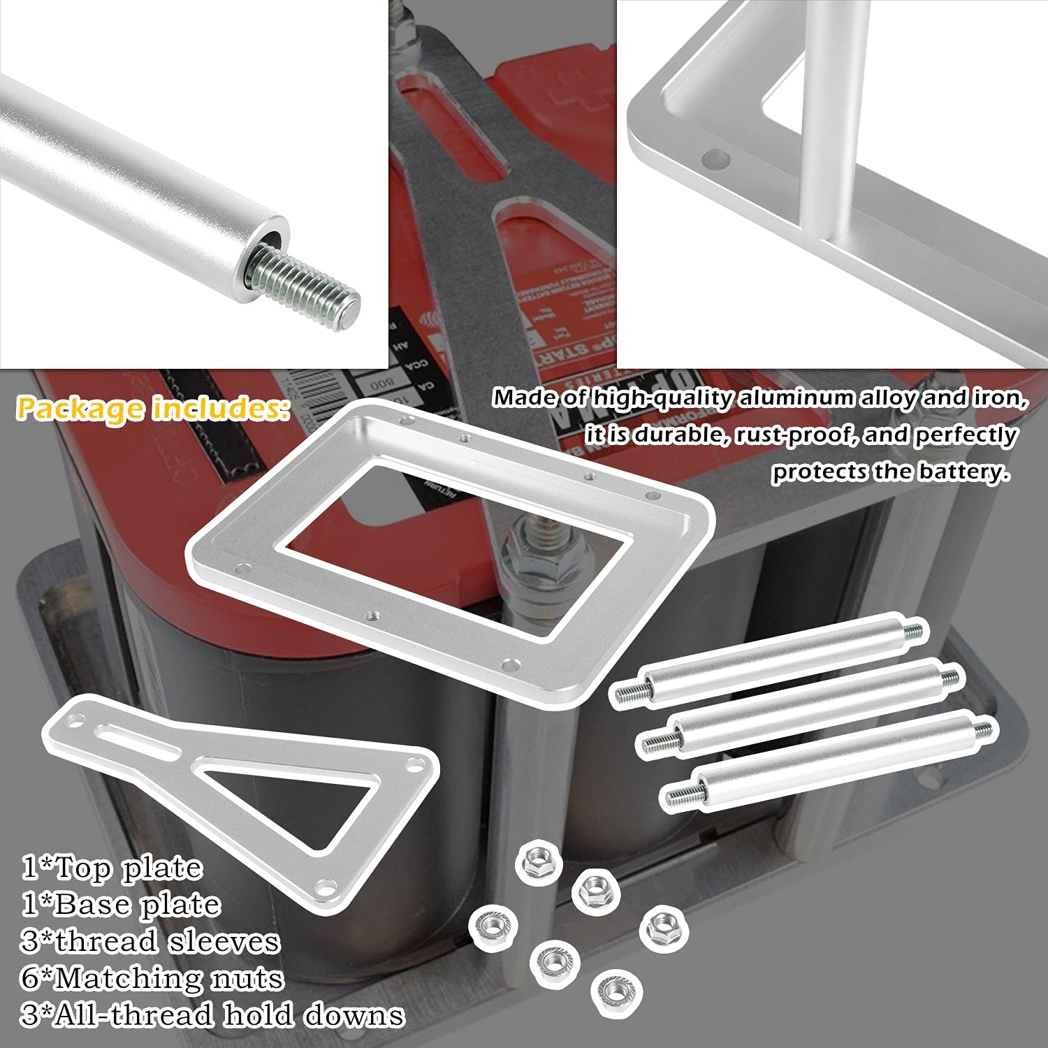 Universal Battery Tray Hold Down Trunk Battery Relocation Box Billet Aluminum 551181 For Optima Race Racing Mount Red Yellow Blue Top 34 34/78 D34 D34/78 34M D34M Battery Mount