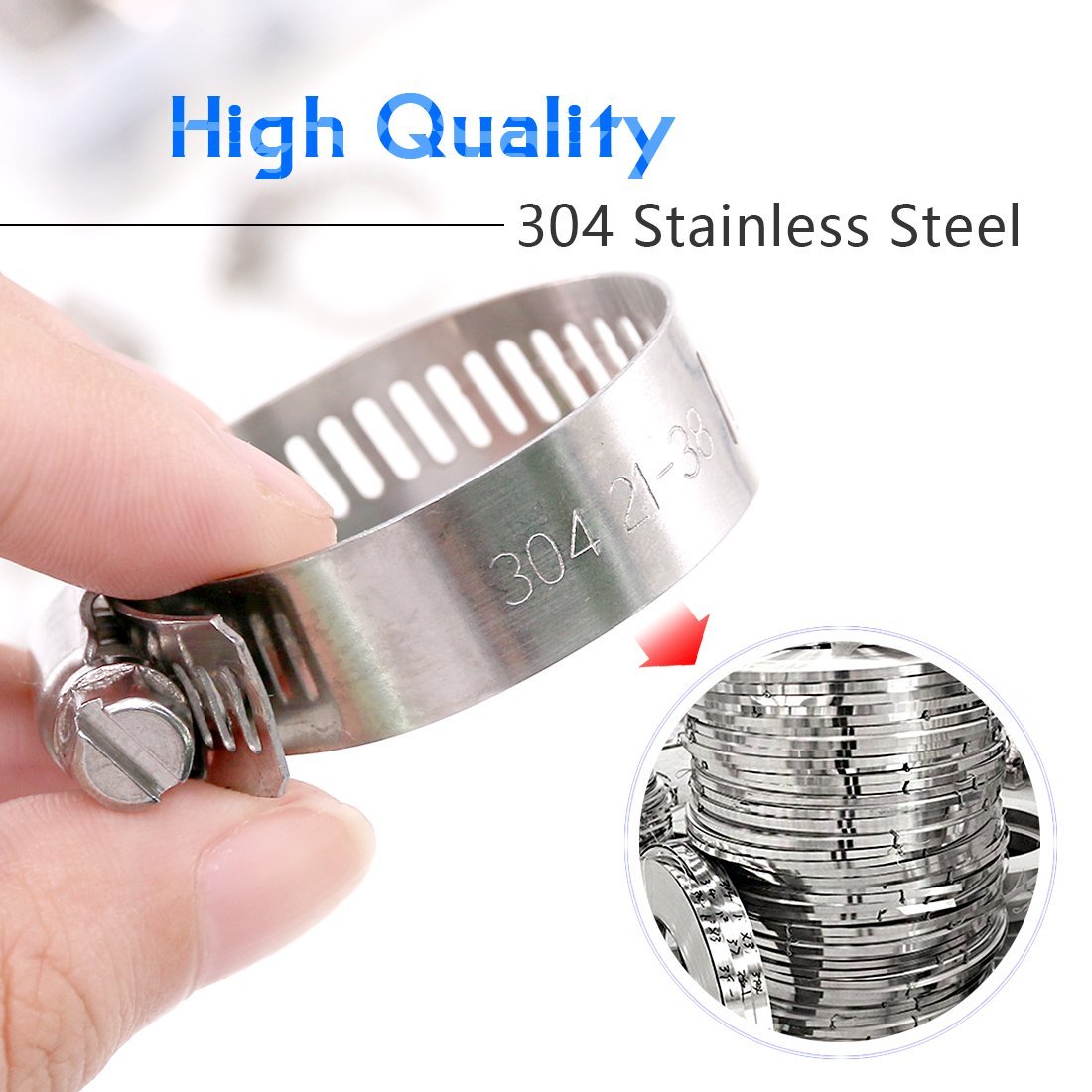 Swpeet 60Pcs Assorted Sizes Hose Clamps Kit, 304 Stainless Steel Adjustable 6-38Mm Range Worm Gear Hose Clamp Perfect For Plumbi