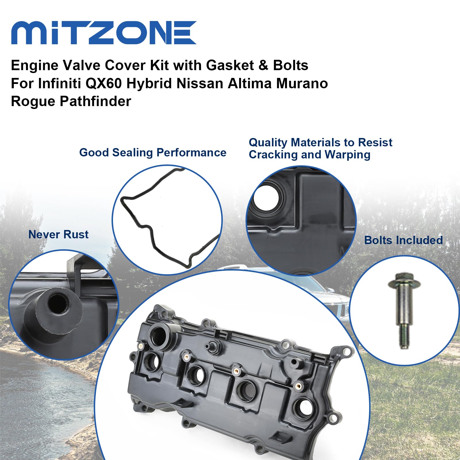 MITZONE Engine Valve Cover Compatible with 2014-2017 Nissan Altima Rogue Murano 2014 Pathfinder 2014-2017 Infiniti Qx60 2.5L Rep