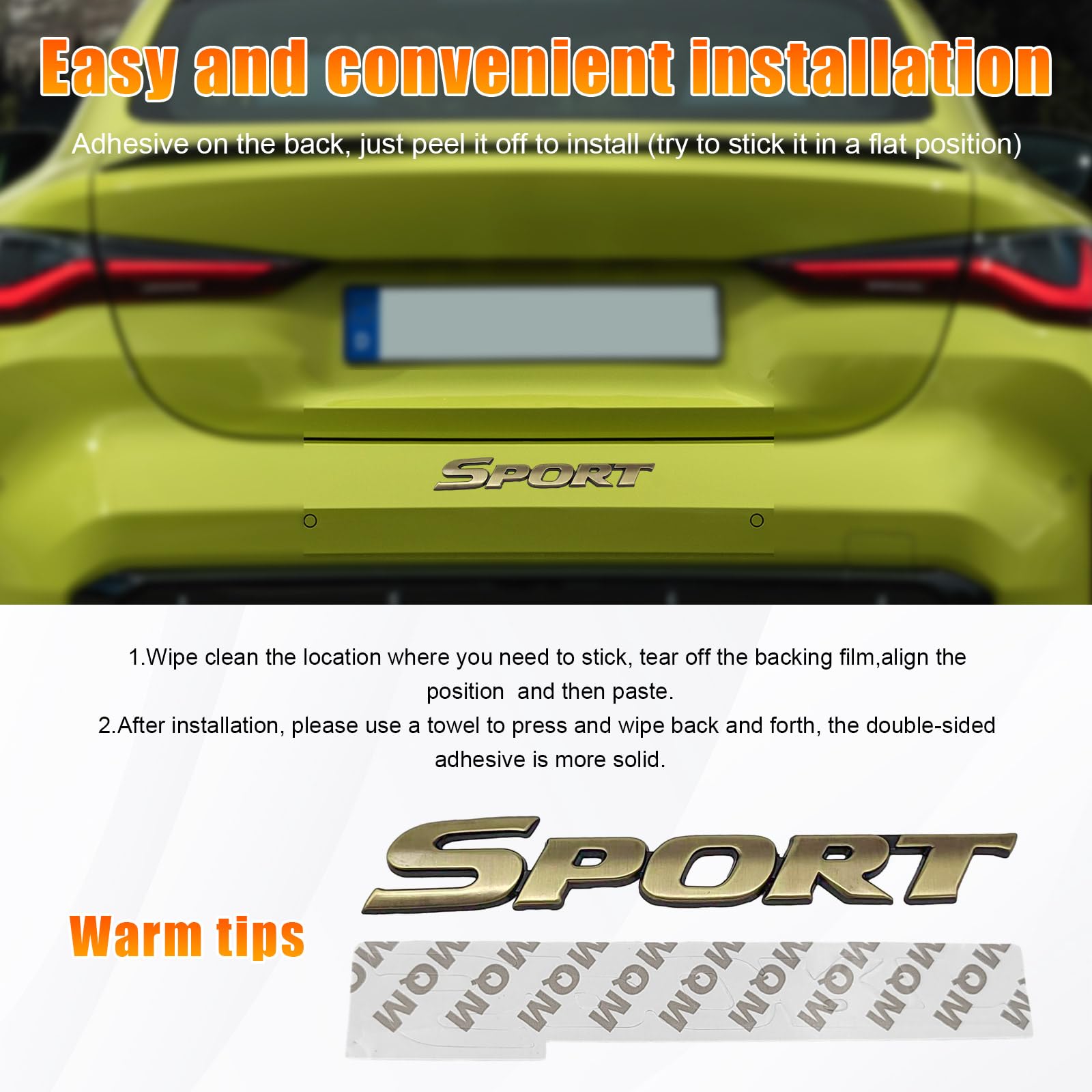 Dickno 2PCS Sport Edition Emblem Car Decal, 3D Metal Auto Fender Bumper Badge Sticker, Personalise Letter Front Hood Badge with