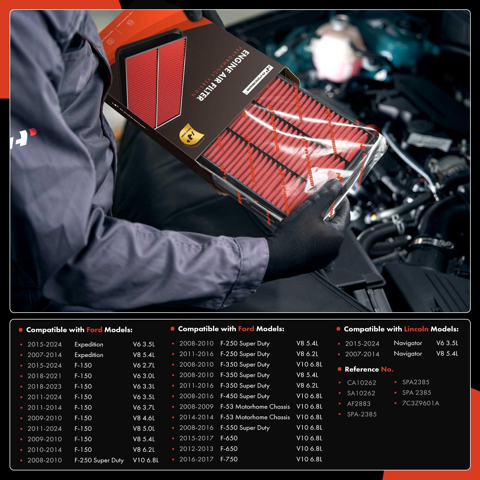 A-Premium High-Performance, Pre-Oiled Engine Air Filter Compatible With Ford & Lincoln - Expedition(2007-2024), F150(2009-2024),