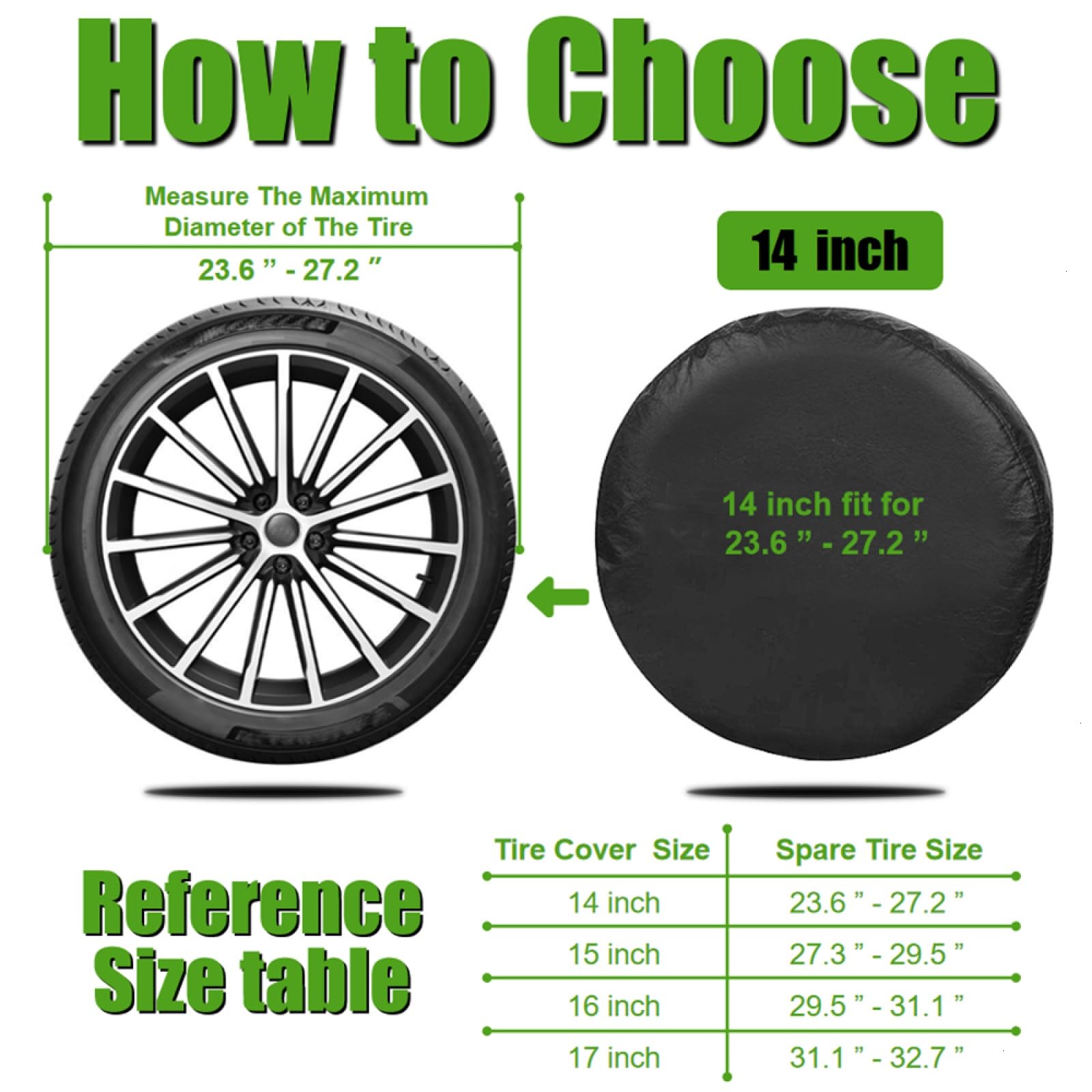 WSSROGY 14 Inch PU Leather Soft Trailer Spare Tire Cover Fit for Jeep, SUV, Truck (Black, 14 Inch for Diameter 23 '' - 27 '')
