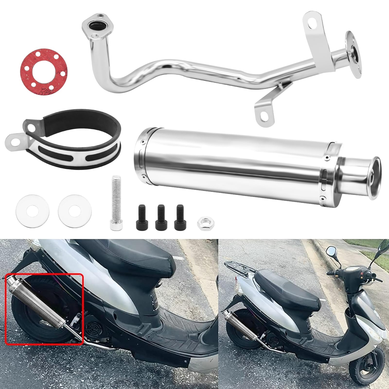 Wai Danie Motorcycle Exhaust Muffler Scooter Performance Exhaust Stainless Pipe For GY6 4 Stroke 50CC 80CC 100CC Scooter QMB139 