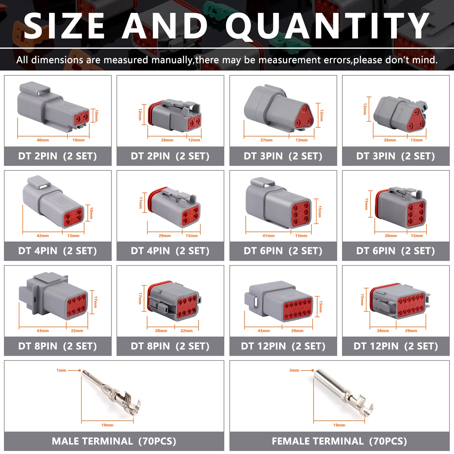Newdeli Deutsch Connector Kit 188Pcs 12 Sets 2 3 4 6 8 12 Pin Connectors With Size 16 Stamped Contacts 14-20Awg Dt Series Sealed