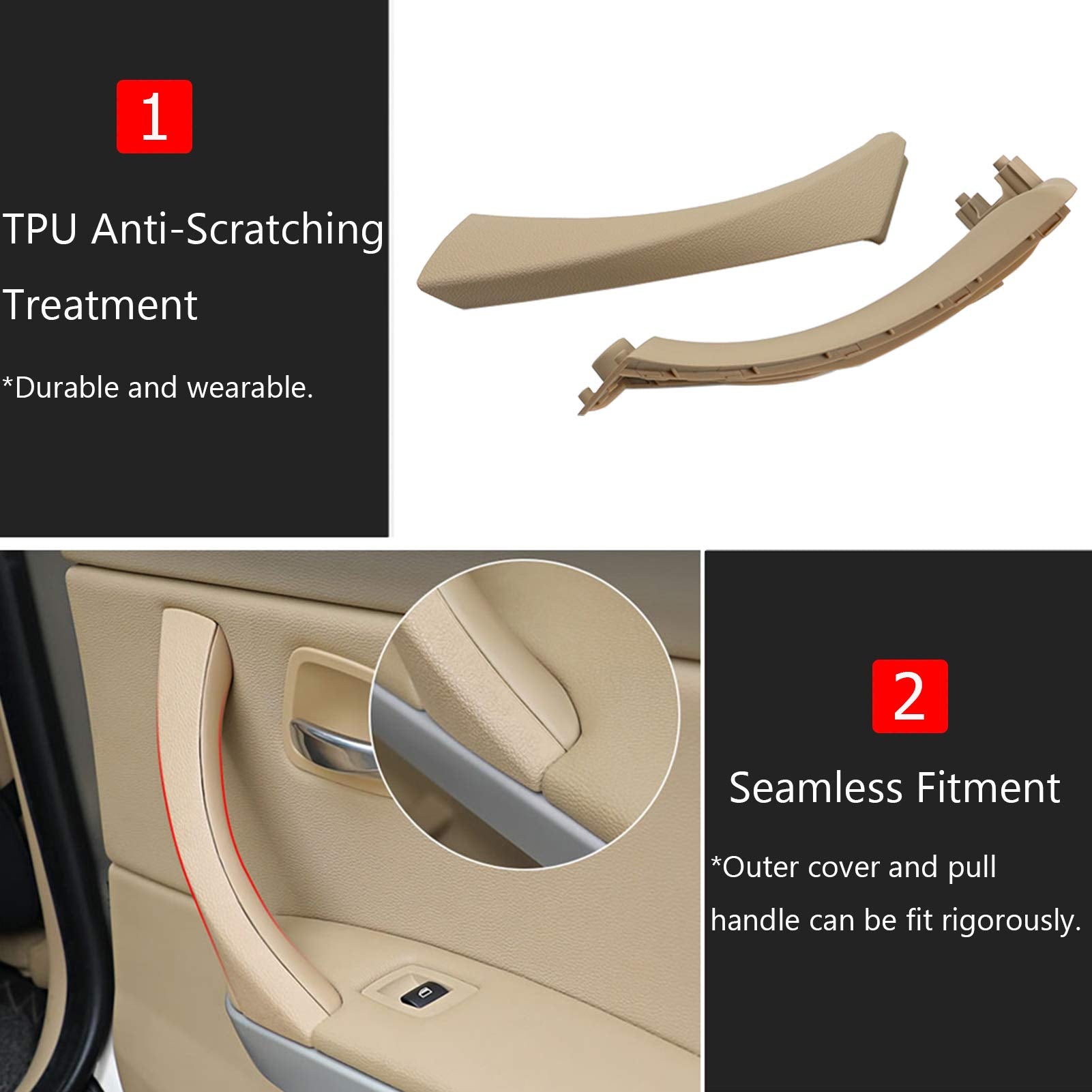 Jaronx For Bmw 3 Series E90/E91 Door Handle Replacement Kit, Passenger Side Outer Cover+Door Pull Handles For Bmw 316 318 320 323 325 328 330 335 (2004-2011)(Right Side)