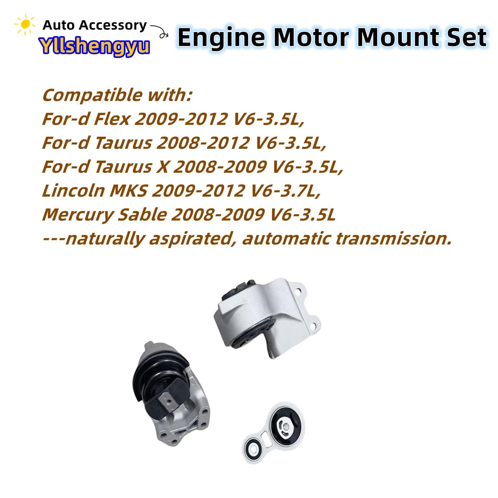 3Pcs Engine Motor Transmission Mount Set Compatible With Taurus 2008-2012 3.5L/Lincoln Mks 3.7L/Flex 09-12 3.5L/Taurus X 08-09 3