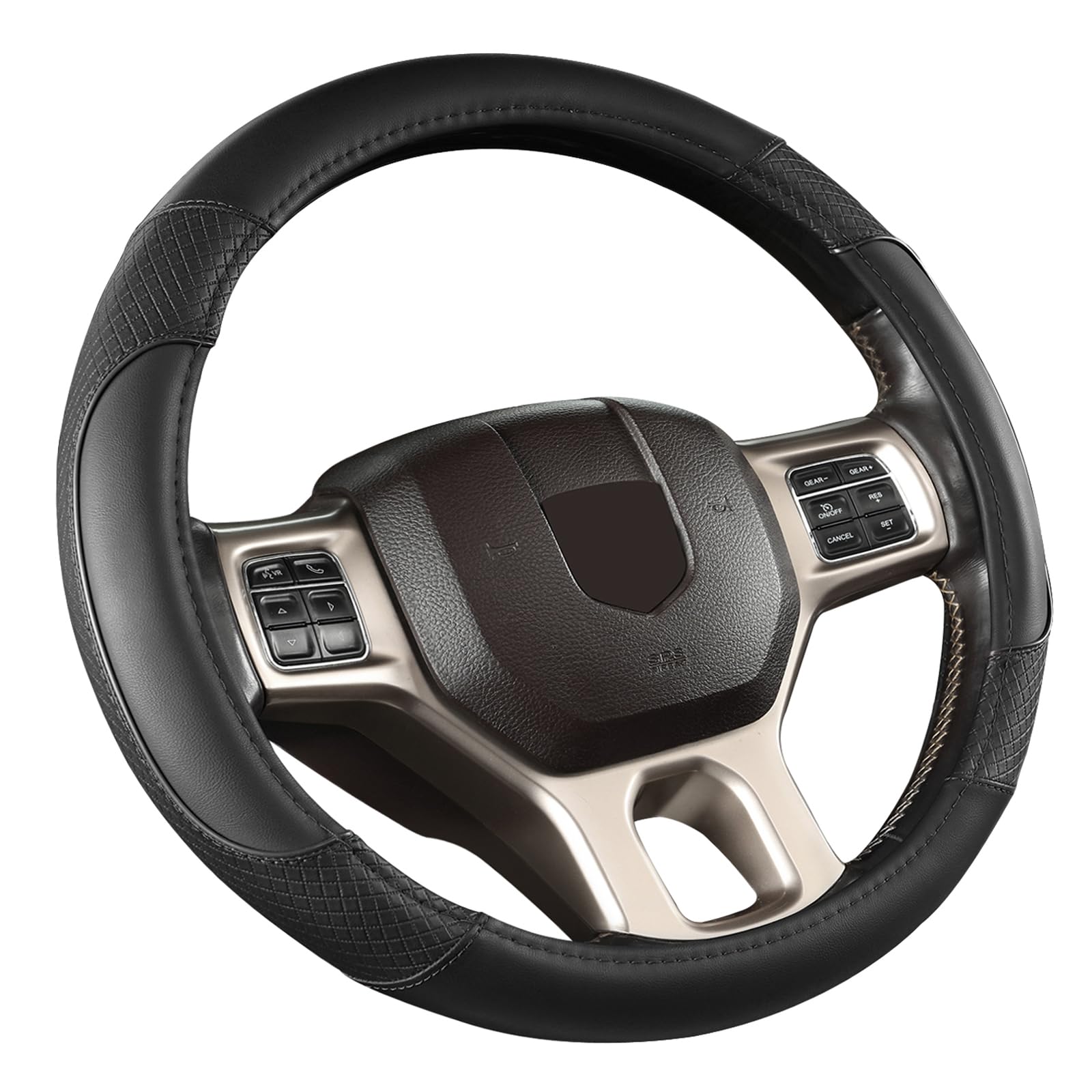 GIANT PANDA Car Steering Wheel Cover for Dodge Ram 1500 2500 3500 15.5-16 inches- Solid Black