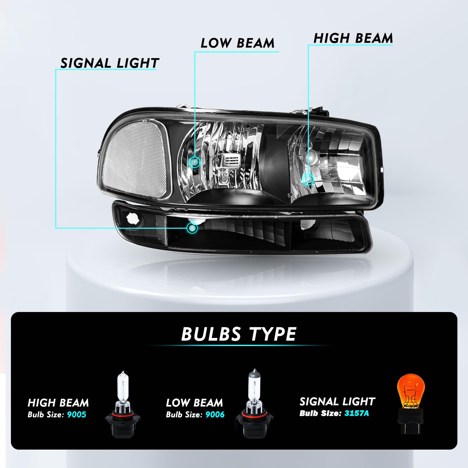 Tusdar 4Pcs Fit For 99-07 Gmc Sierra 1500 Headlight Assembly 99-04 Sierra 2500, 01-07 Sierra 1500Hd 2500Hd 3500Hd, 99-06 Yukon, 00-06 Yukon Xl 1500 2500,Not Fit Denali Model