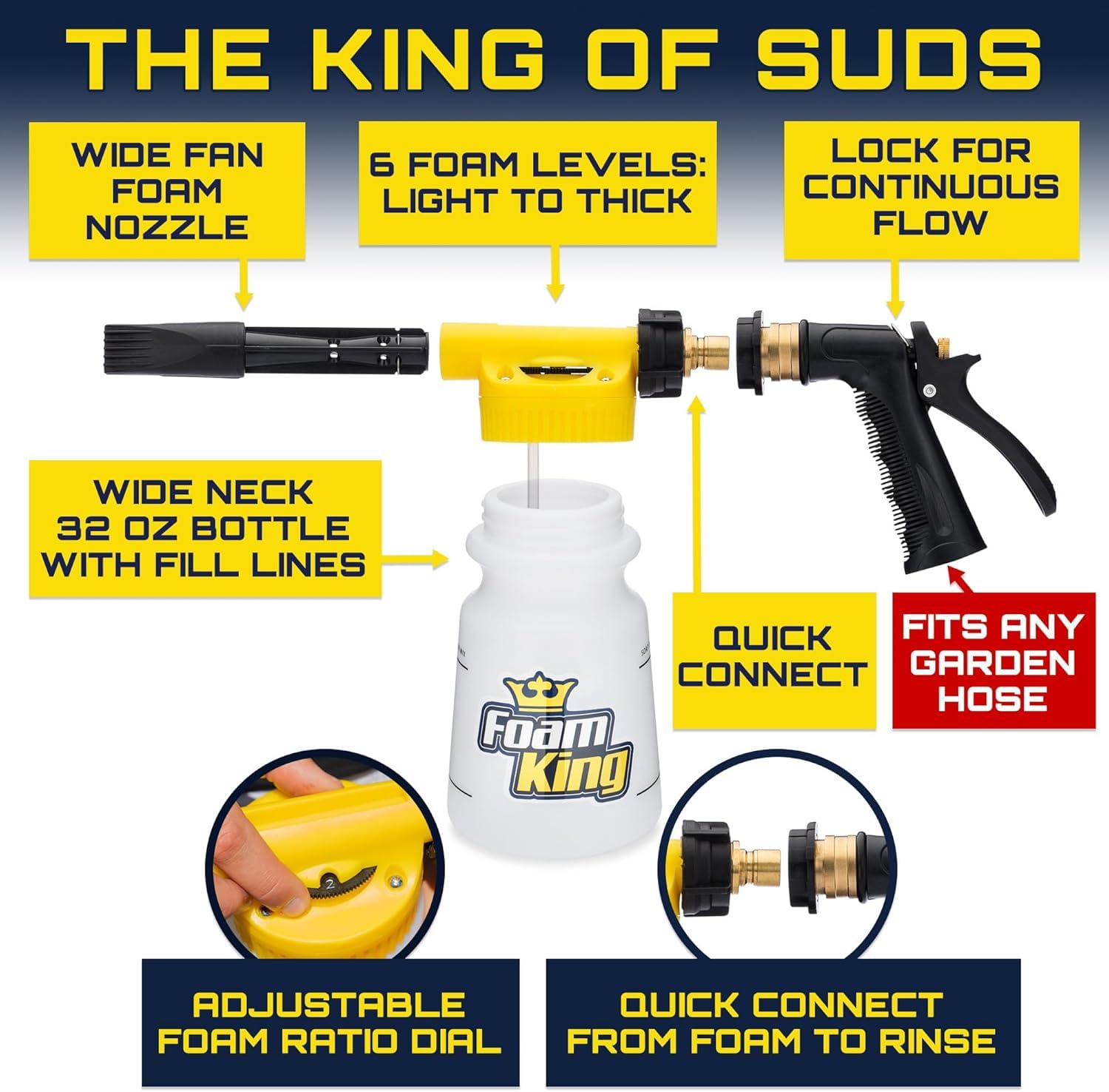 Foam King Gun Car Wash + Power Foam Car Wash Soap Strip (10Ct = 5 Car Washes) - Connects To Garden Hose, Ultimate Scratch Free C