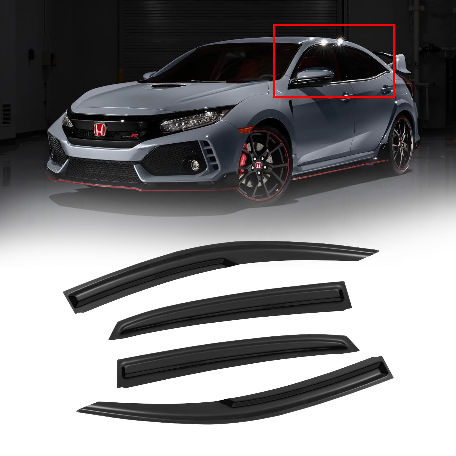 Cmvt Auto Window Visors For Honda Civic Hatchback 2016-2021 (Not Fit Sedan), Rain Guards Shield Vent Shade Deflector Dark Smoke 