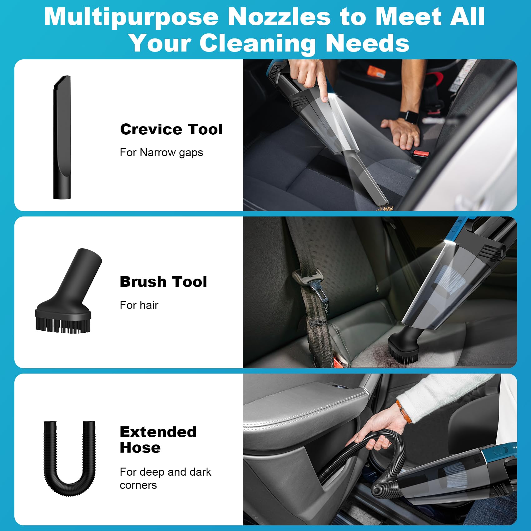 Car Vacuum - Portable Handheld Car Vacuum Cleaner High Power With 16.4Ft Cord, Bag, Led Light & Attachments - Dc 12V High Power