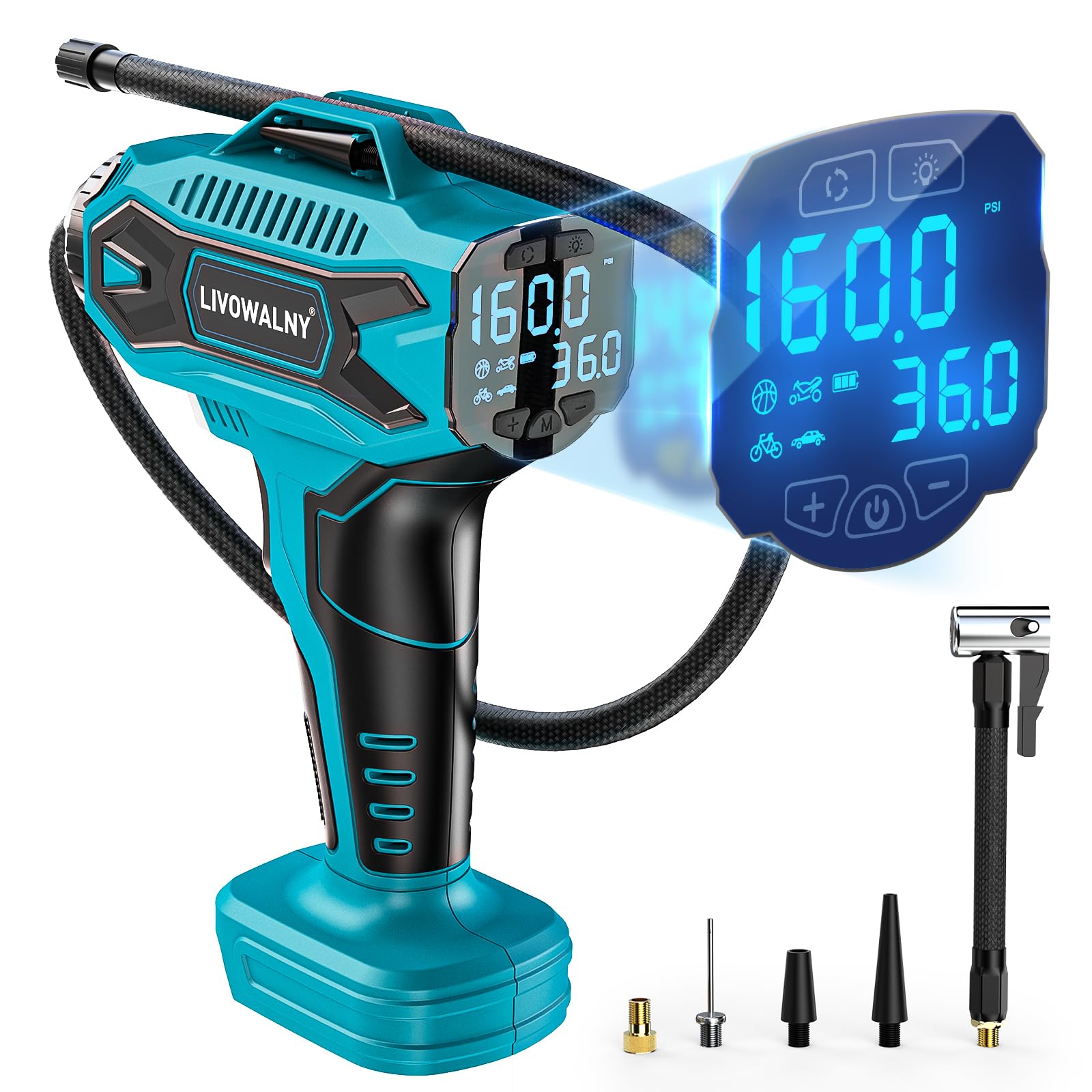 Tire Inflator Air Compressor Compatible With Makita 18V Battery,160Psi Cordless Portable Electric Air Pump With Digital Pressure