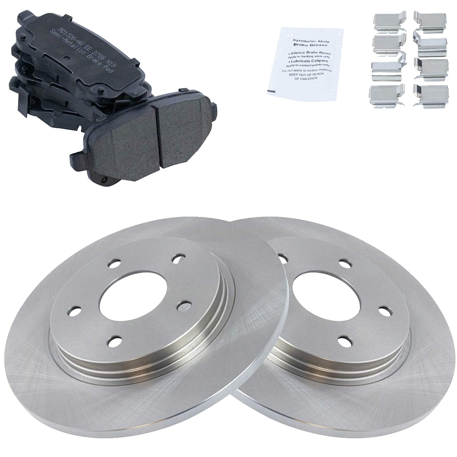 Trq Rear Brake Pad & Rotor Kit Brake Pads Brake Rotor Semi-Metallic Compatible With 2008-2012 Chrysler Town & Country Dodge Gran