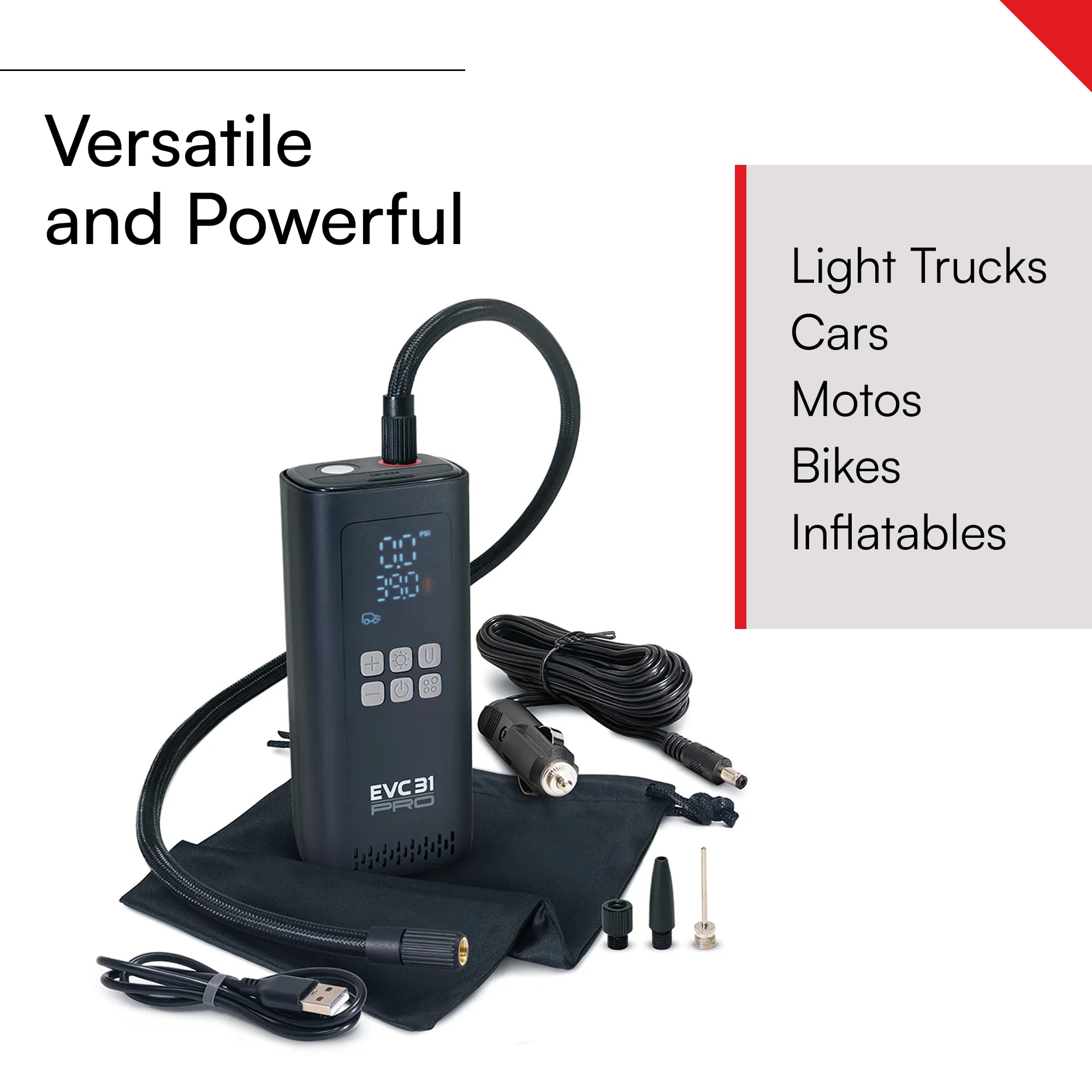 Viair Every Vehicle Carry EVC31 PRO - rechargeable, portable air compressor, dual power source, LED gauge w/preset - Tire Inflat