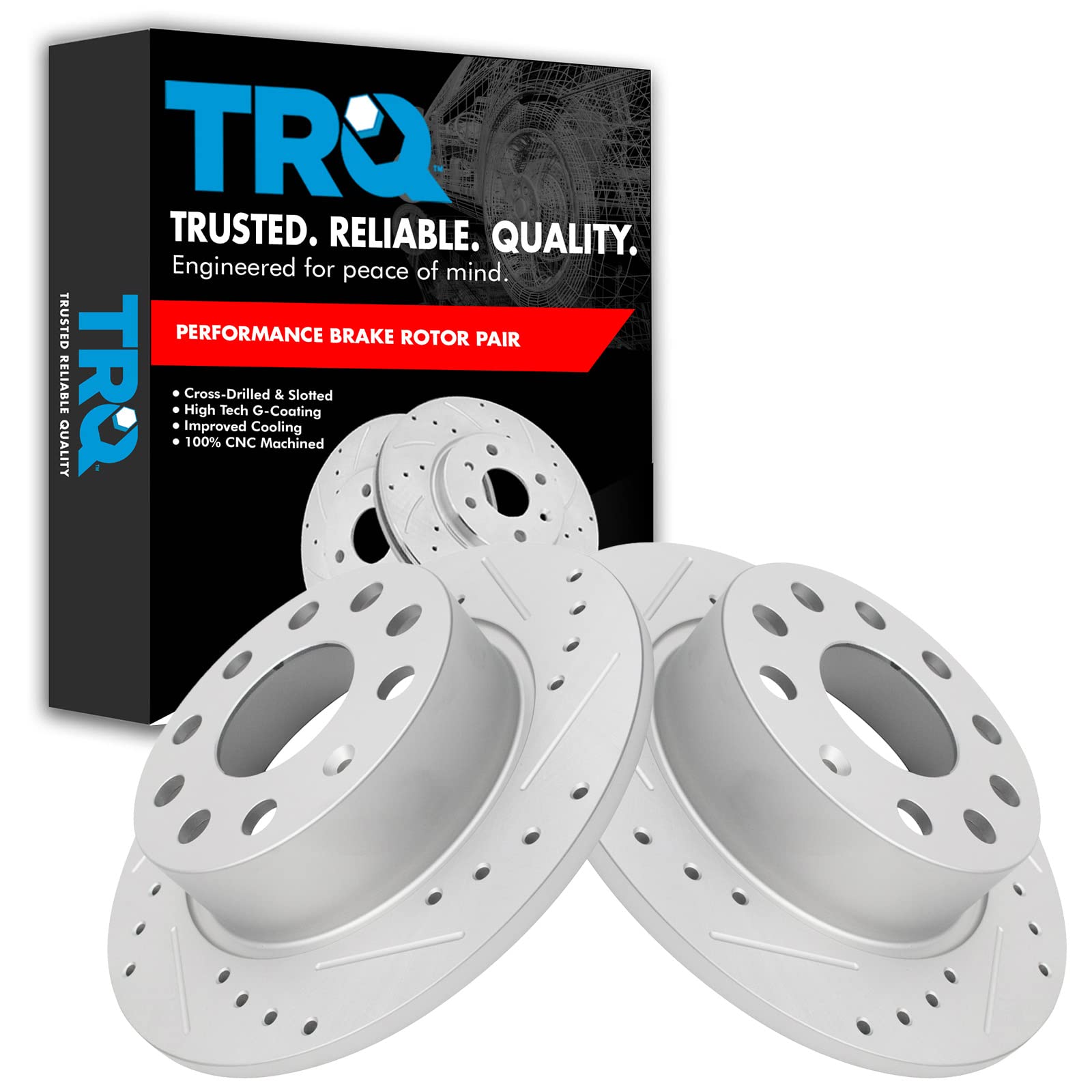 Trq Performance Rear Drilled Slotted Coated Brake Rotor Set For Vw Audi