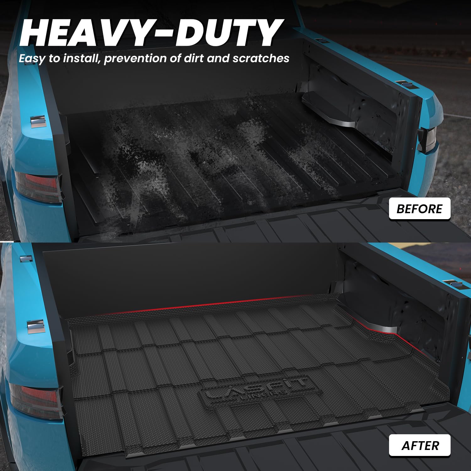 Lasfit Bed Mat For Rivian R1T 2025 2024 2023 2022 Car Bed Floor Liner(No Fit Drop-In Bed Liner), All Weather Tpe Truck Bed Mat -